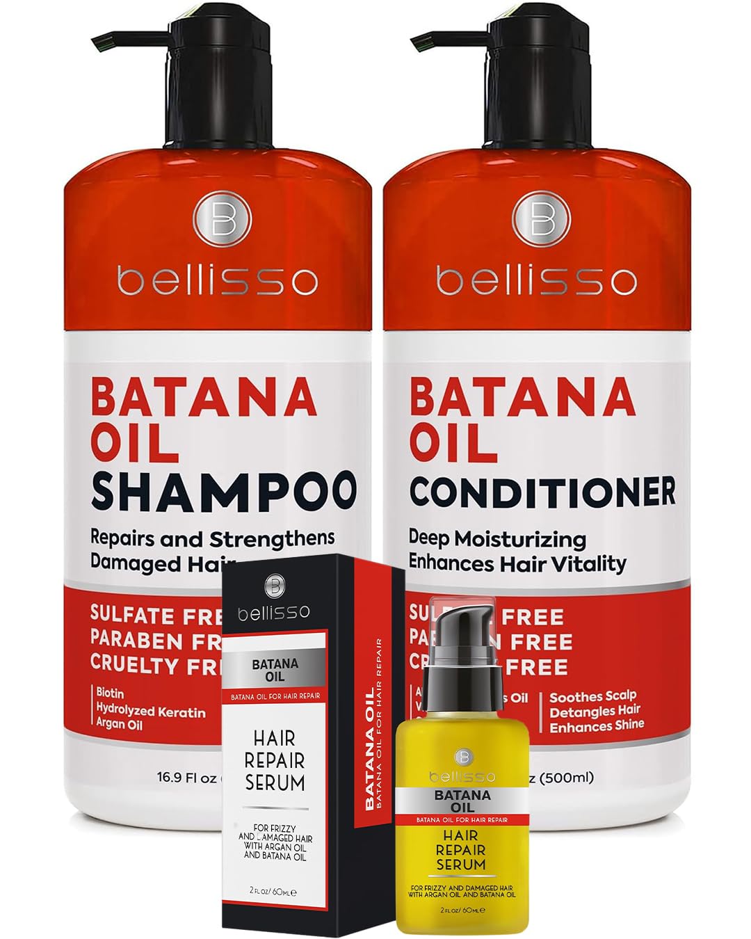 BELLISSO Batana Oil Shampoo and Conditioner Set and Batana Oil Hair Serum