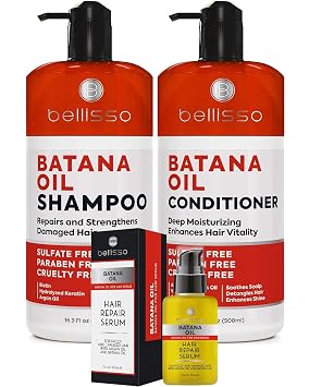 BELLISSO Batana Oil Shampoo and Conditioner Set and Batana Oil Hair Serum