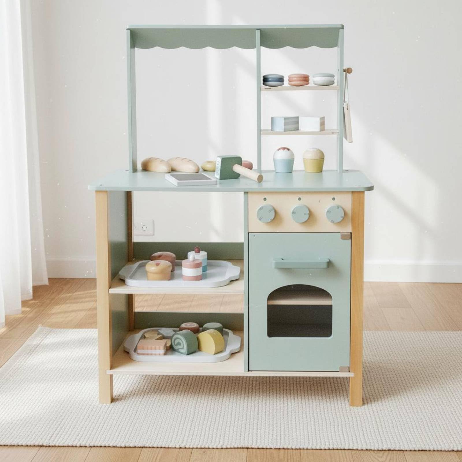 Holz-Spielküche Rollenspiel Kinderküche aus Holz realistisches Design Spielbäckerei für Jungen, Kinderzimmer