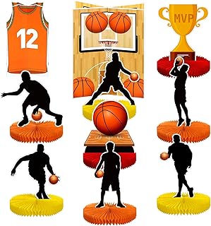 Epakh 10 Pcs Basketball Centerpieces for Table Party Decorations Honeycomb Favors Decorating Supplies Player Silhouette Birthday Baby Shower