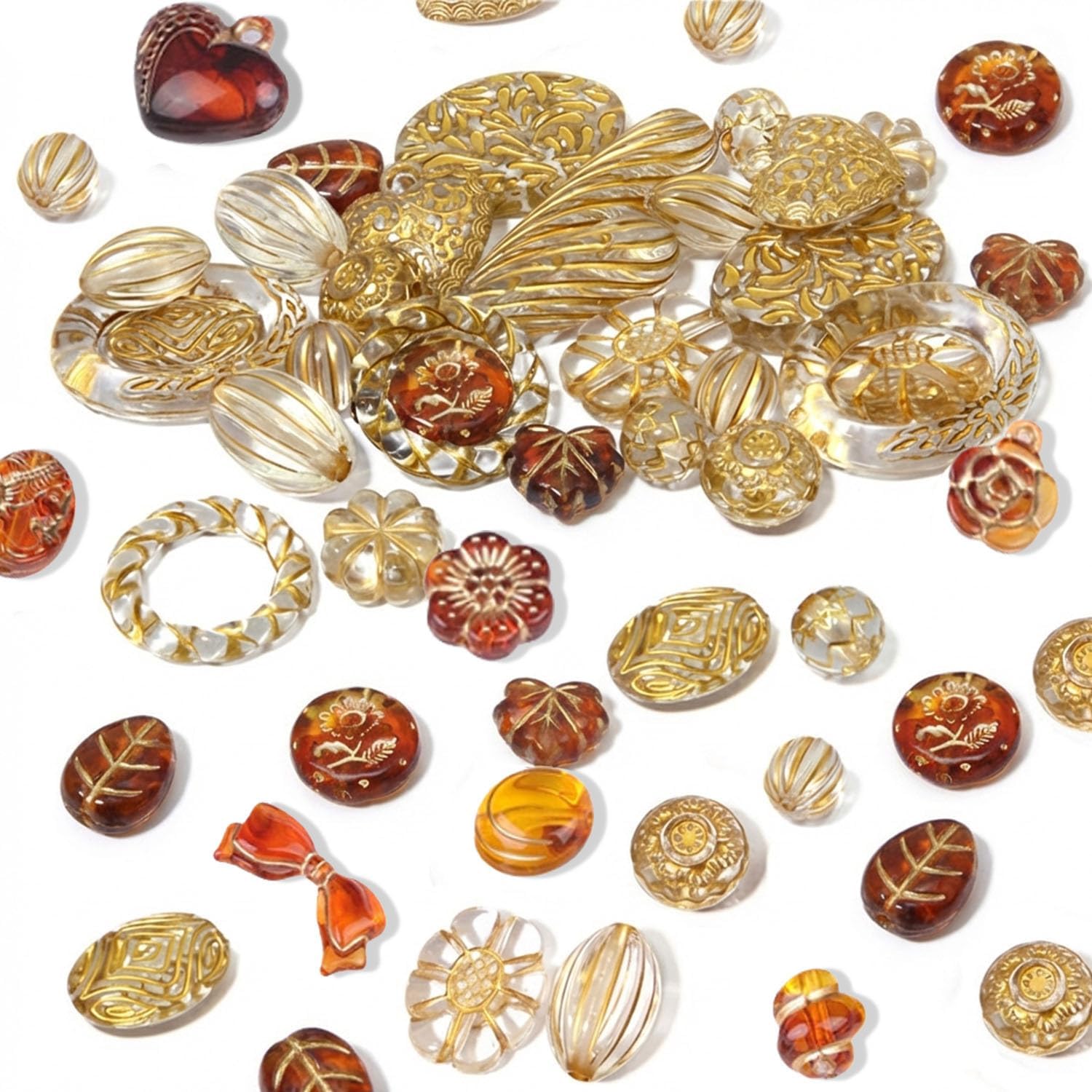 120-160Pcs Assorted Kawaii Aesthetic Beads 100G Vintage Bohemian Acrylic Bead in Bulk Round Oval Butterfly Flower Czech Style Beads Jewelry Making Bracelet Necklace DIY Craft (Brown & Clear White) image 2