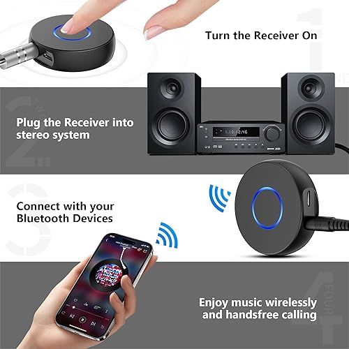 Miniatura 5 de SONRU Adaptador Bluetooth Aux para Coche, Receptor de Audio Inalámbrico, Kit Portátil de Manos Libres con RCA AUX 3.5mm para Sistema de Sonido