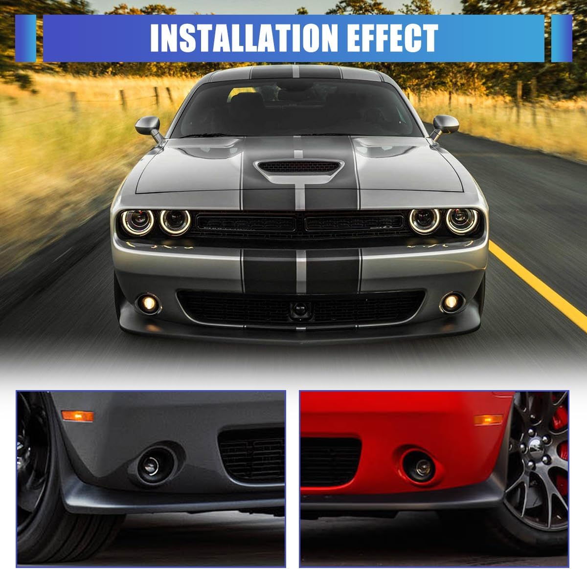 Fog Lights Covers for 2015 2016 2017 2018 2019 2020 Dodge Challenger, Driving Fog Lamp Bezel Replacement, 1 Pair Left & Right Side