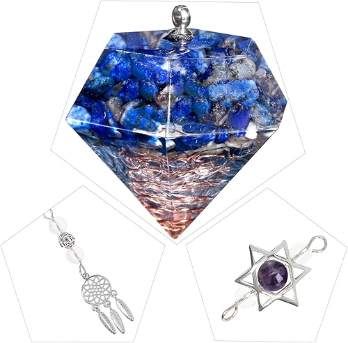 Miniatura 6 de Rockcloud Péndulo de piedra para meditación de división de radiestesia, reiki, curación, equilibrio de energía con atrapasueños, lapislázuli