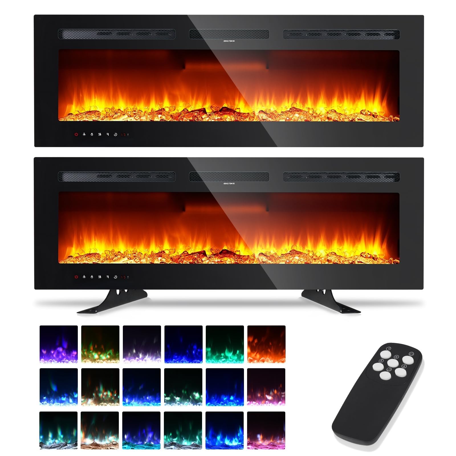 Electric Fireplace, 152cm/60" Slim Frame Wall-Mounted or Recessed Fireplace with 3D Flame Effect, 12 Flame Colors, 900W & 1800W Heater Settings, Remote Control & Touch Screen