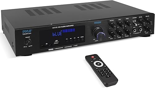 Pyle Bluetooth Audio Amplifier - Home Stereo Receiver with 5 Channels and Subwoofer Out - MP3/USB/SD - AUX - FM Radio - 2 Mic Inputs w/ Echo - VFD