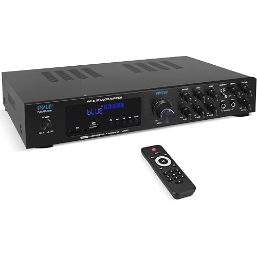 Pyle Bluetooth 5.1 Amplifier - Home Audio / Theater / Karaoke Receiver with 5 Channels and Subwoofer Out - 2 Mic Inputs w/ Echo, USB-A / SD Reader with MP3 Player, RCA In - PDA8BU