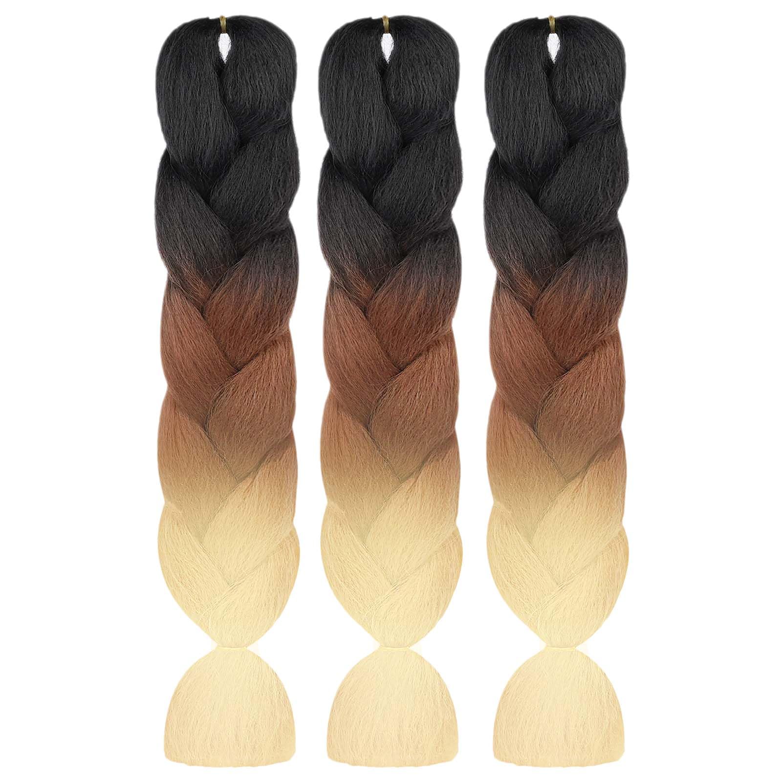 AUYAO Braiding Hair Extensions, 3Pcs Gradient Braid Hair Extension, Jumbo Braids Hair Extension Synthetic Wig