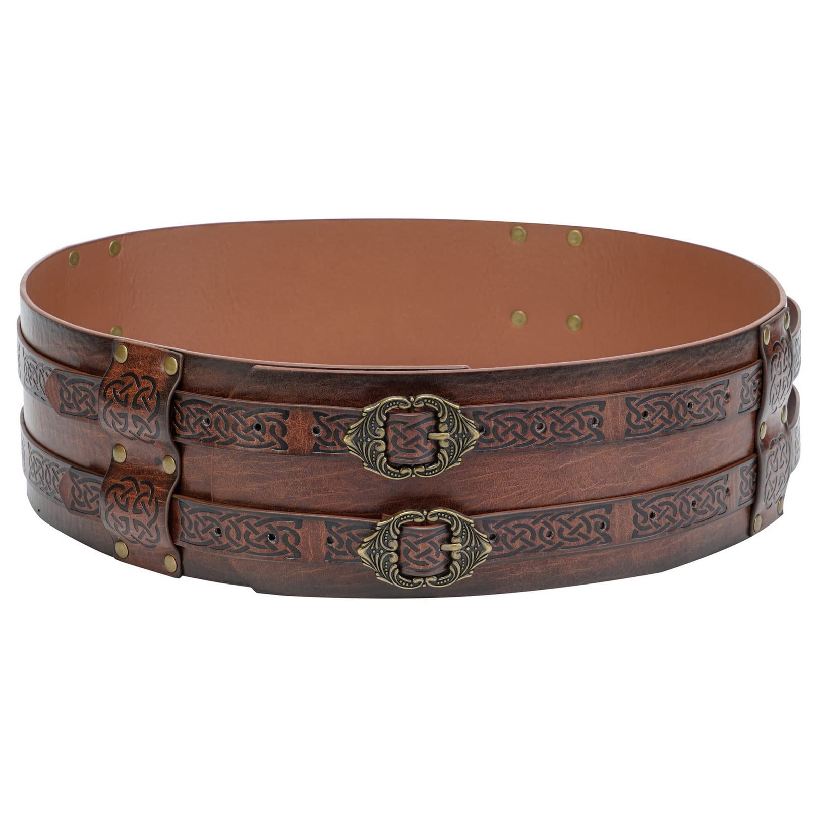 Thajaling Medieval Leather Belt, Viking Wide Belt, LARP Halloween Costume Wide Belt, Retro Celtic Knot Embossed PU Leather Belt, Renaissance Knight Belt for Halloween Cosplay Accessory