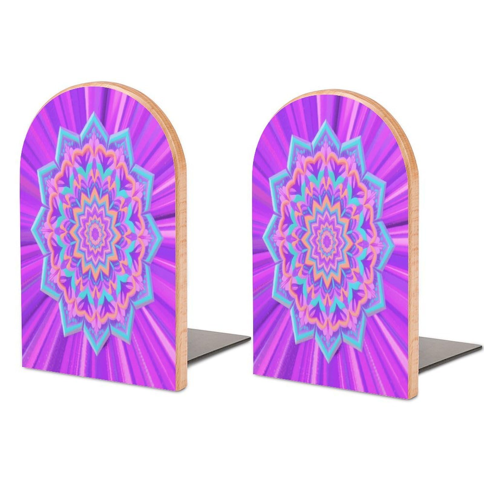 Sujetalibros de madera Simple Mandala con base de metal para estantes de oficina