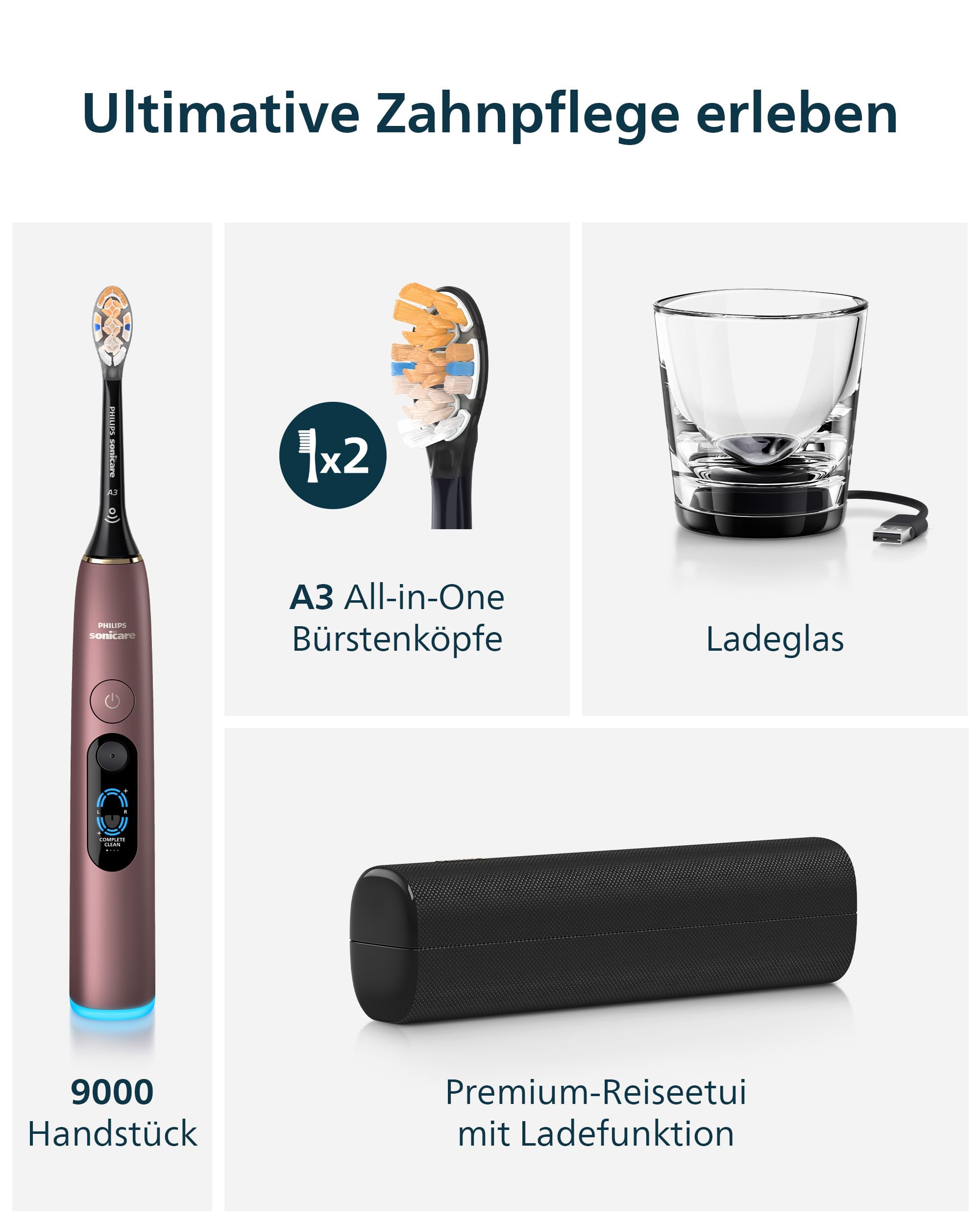 Philips Sonicare Next-Generation DiamondClean 9000 elektrische Zahnbürste - intelligentes Feedback zur Putzabdeckung, intelligente Andruckkontrolle und 21 Einstellungen, Satin-Lila, HX9214/85