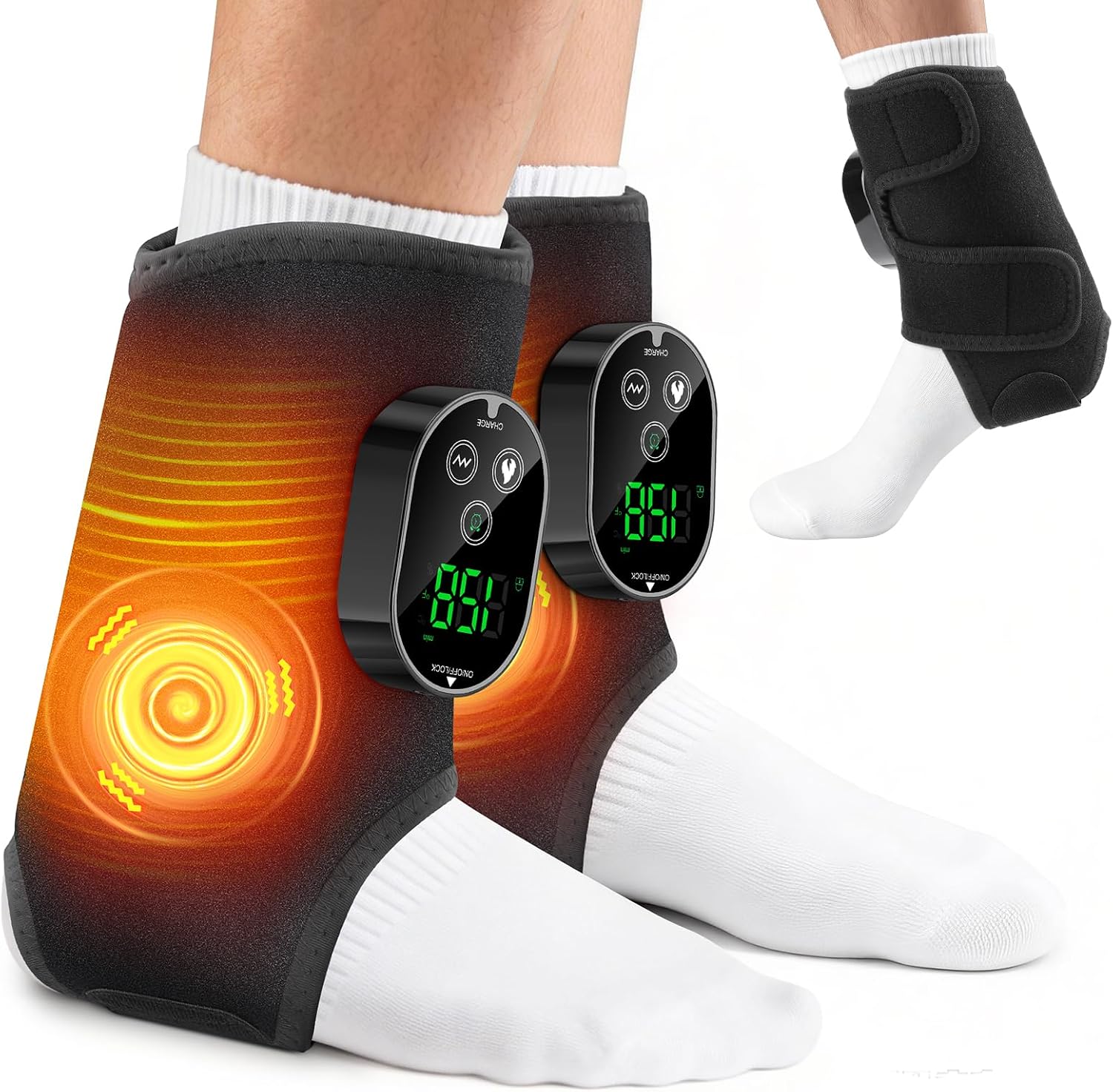 2PCS Cordless Ankle Massager for Pain Relief,Ankle Heating Pad with Massage,Ankle Foot Massager,Portable Heating Foot Massager,Black