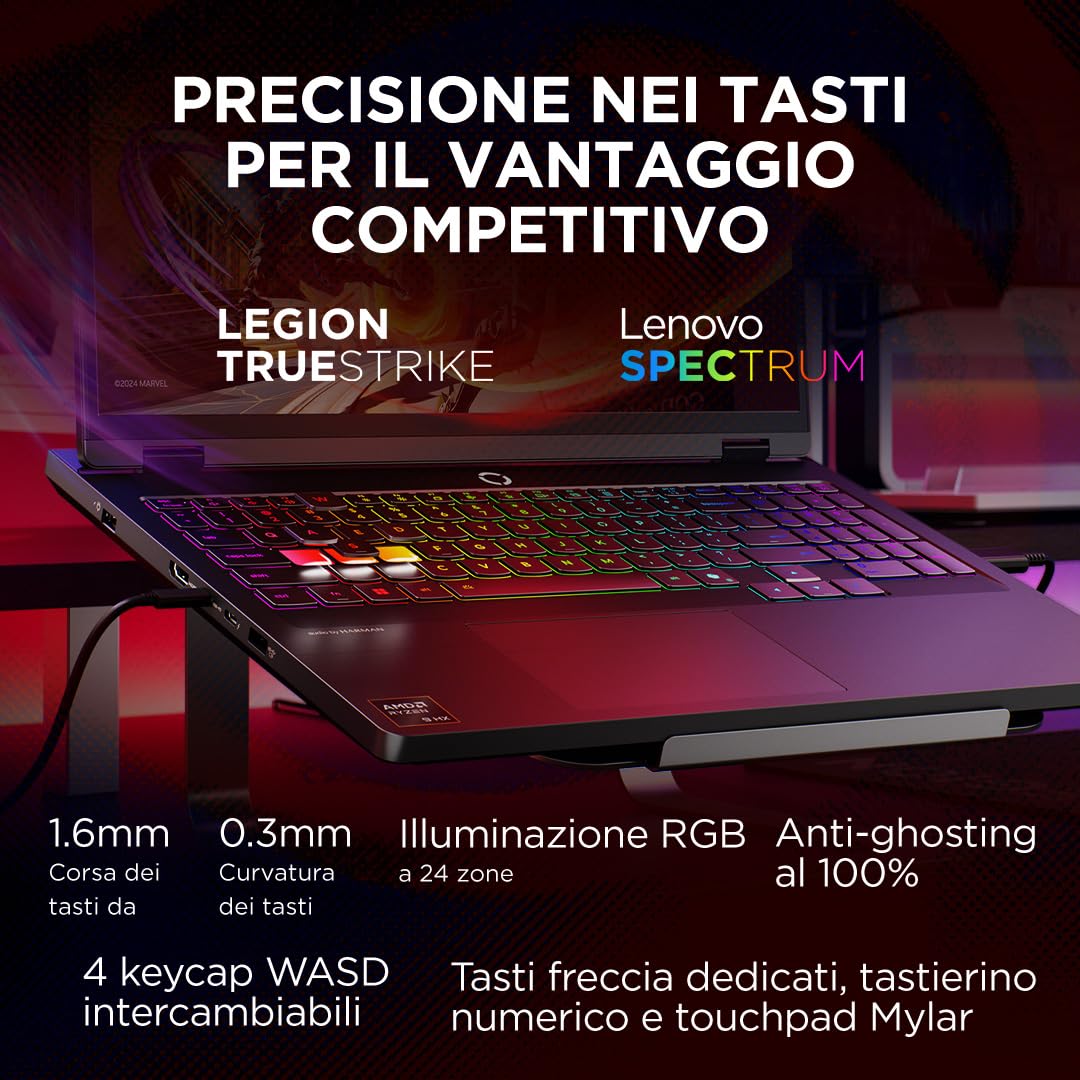 Lenovo Legion Pro 5 Gaming Laptop - Display IPS WQXGA 16" 240Hz, NVIDIA GeForce RTX 5070 8GB, AMD Ryzen 9 8945HX, RAM 32GB, SSD 1TB, Windows 11 Home, Tastiera RGB italiana - Eclipse Black