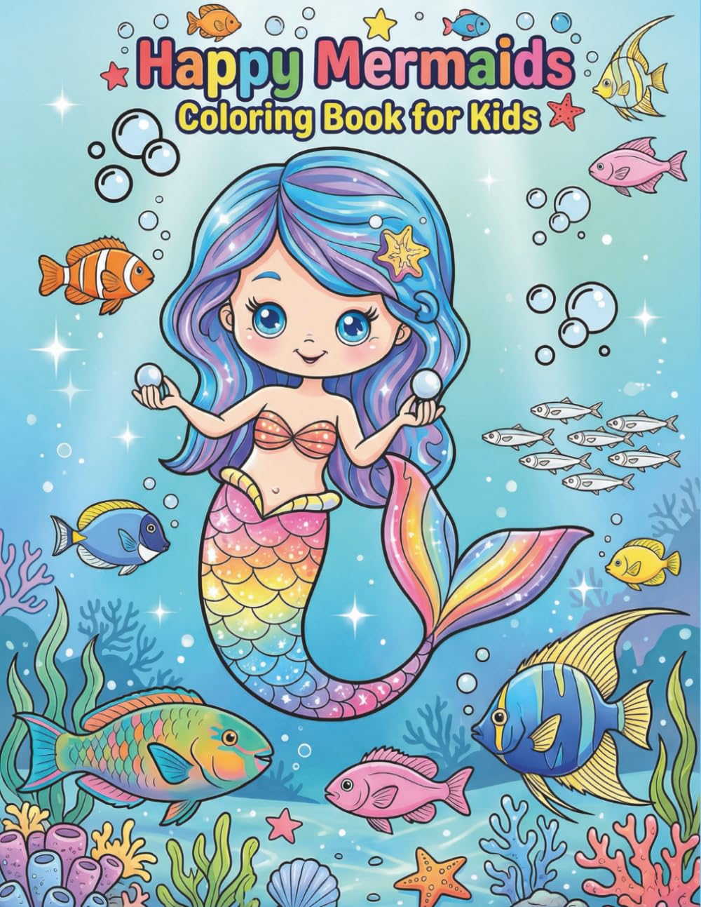 Happy Mermaids Coloring Book for Kids: Cute and Easy Mermaid Coloring Pages for Kids Ages 4–8