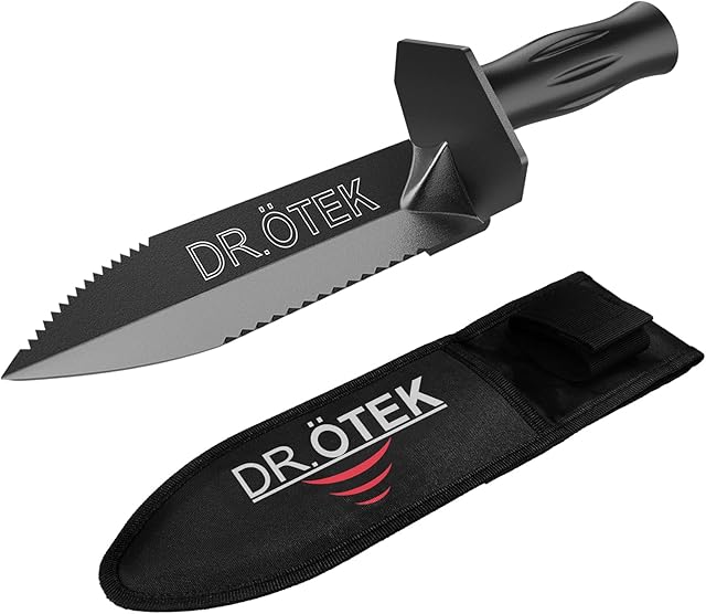 DR.ÖTEK Metal Detector Shovel for Digging, Heavy Duty Double Serrated digging tool with Carry Sheath, Digger Trowel for Gardening, Camping, Landscaping, Treasure Hunting