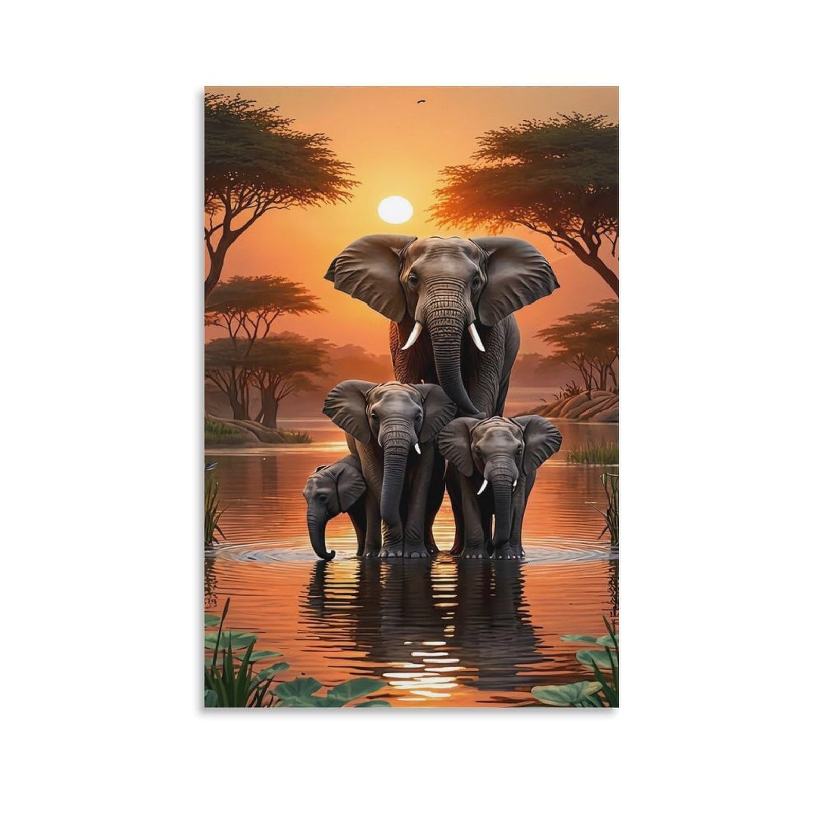 DHBANEIOK Elephant Family Sunset_3 Poster Artwork Giclee Canvas Prints Modern Wall Art Picture Wall Hanging for Bedroom Living Room Decor 20x30inch(50x75cm)