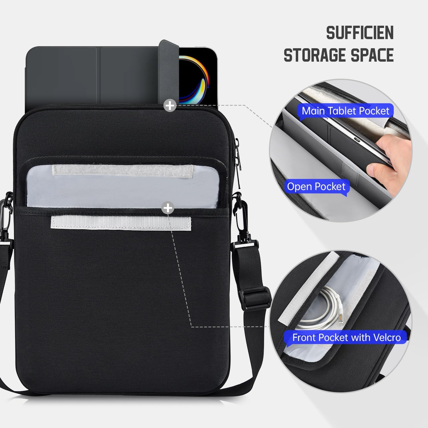 12.4 Inch Tablet Sleeve Bag for Samsung Galaxy Tab S10+/S9+/S9 FE+/S8+/S7+/S7 FE+ Carrying Case with Adjustable Shoulder Strap (Black)