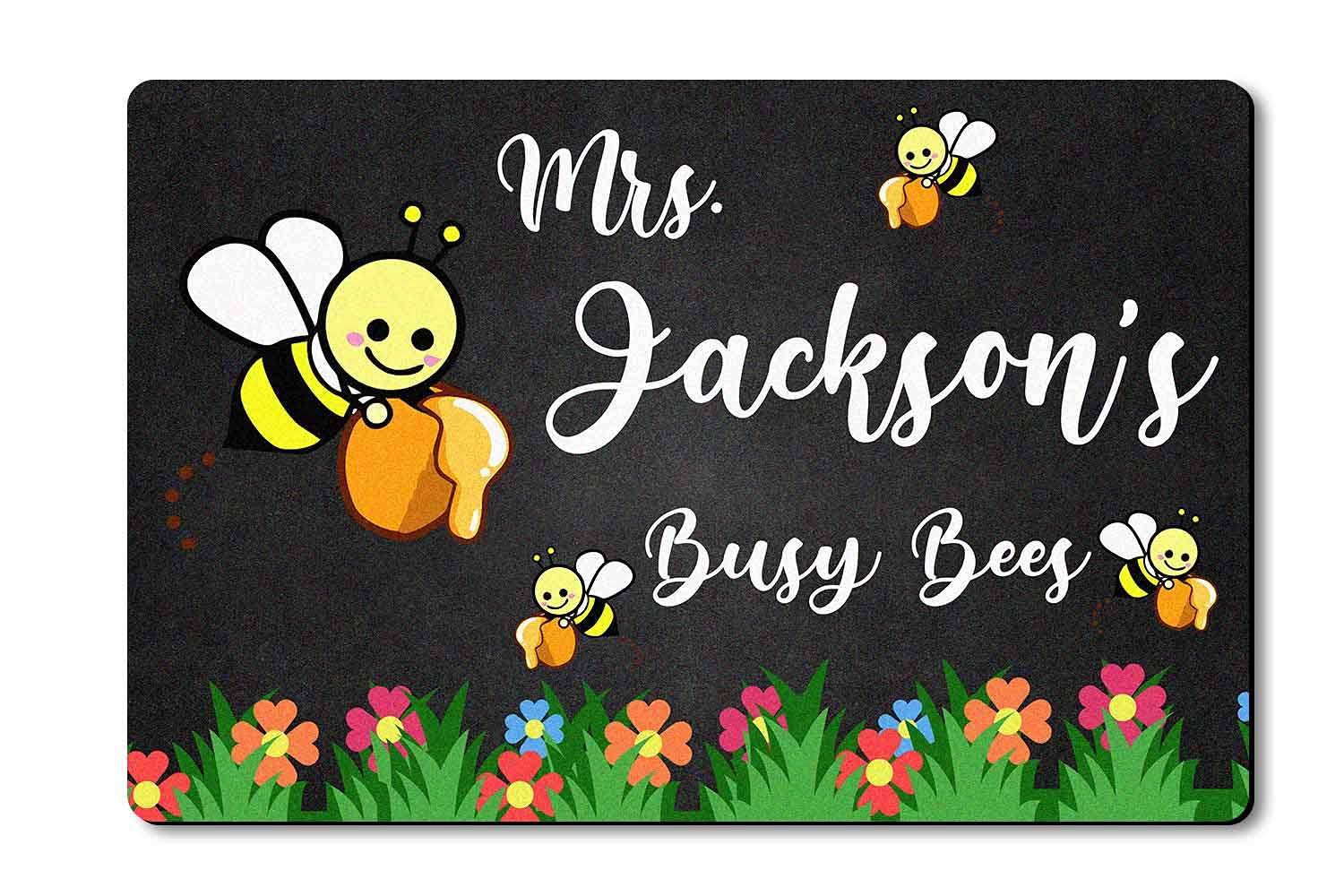 VOTANTA Welcome to Classroom Bees Doormat, Personalized Customized Name Teacher Classroom Back to School Doormat, Custom Classroom Decorative Gift