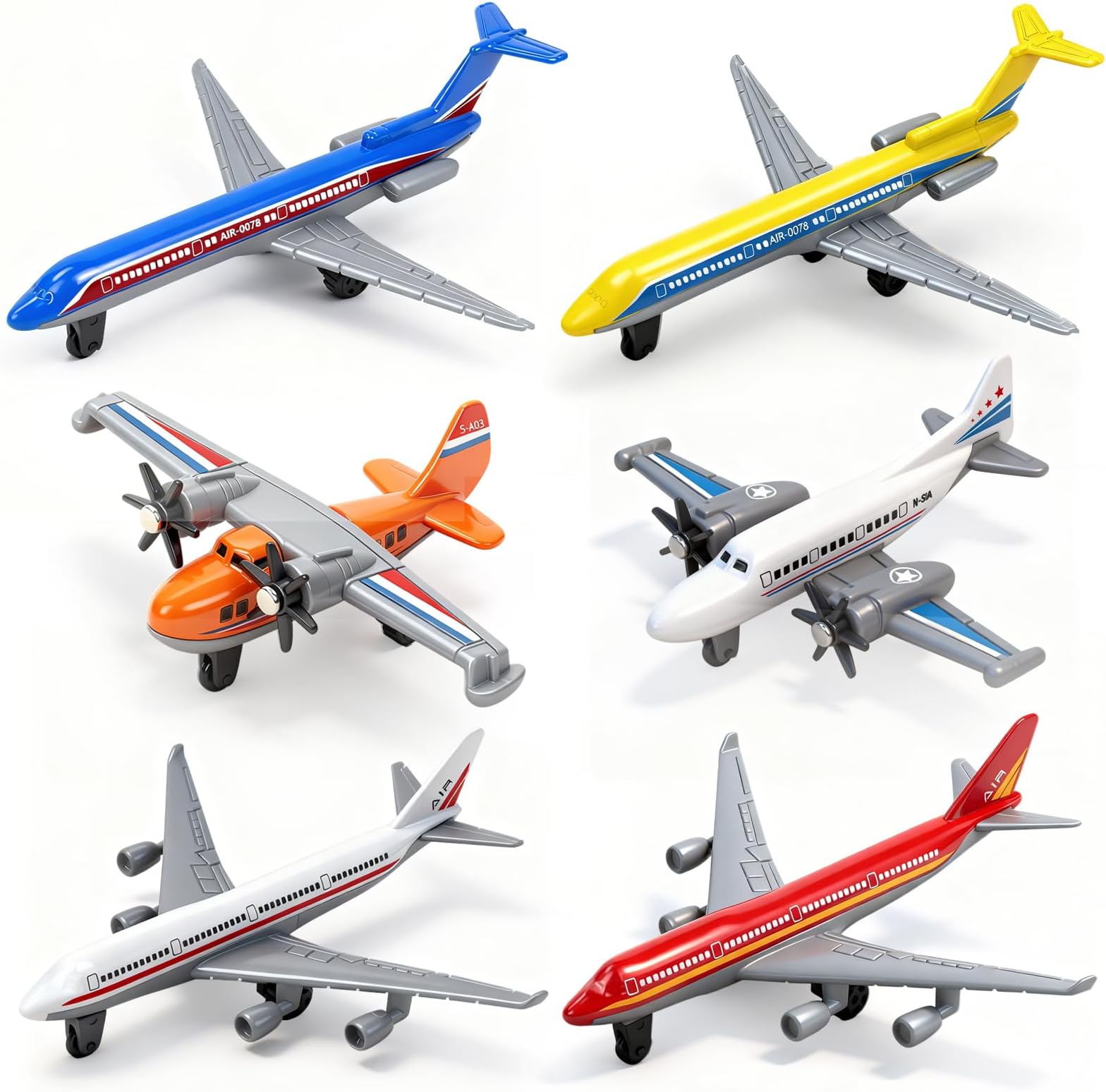 Toys Planes 6 Pack Die-Cast Airplane Toys for Boys 3 Years 4-7 Years 8-12 Years Metal Pull Back Aircraft Toy Glider Airplane Toy Kids Birthday Cake Topper Air Force Party Favors