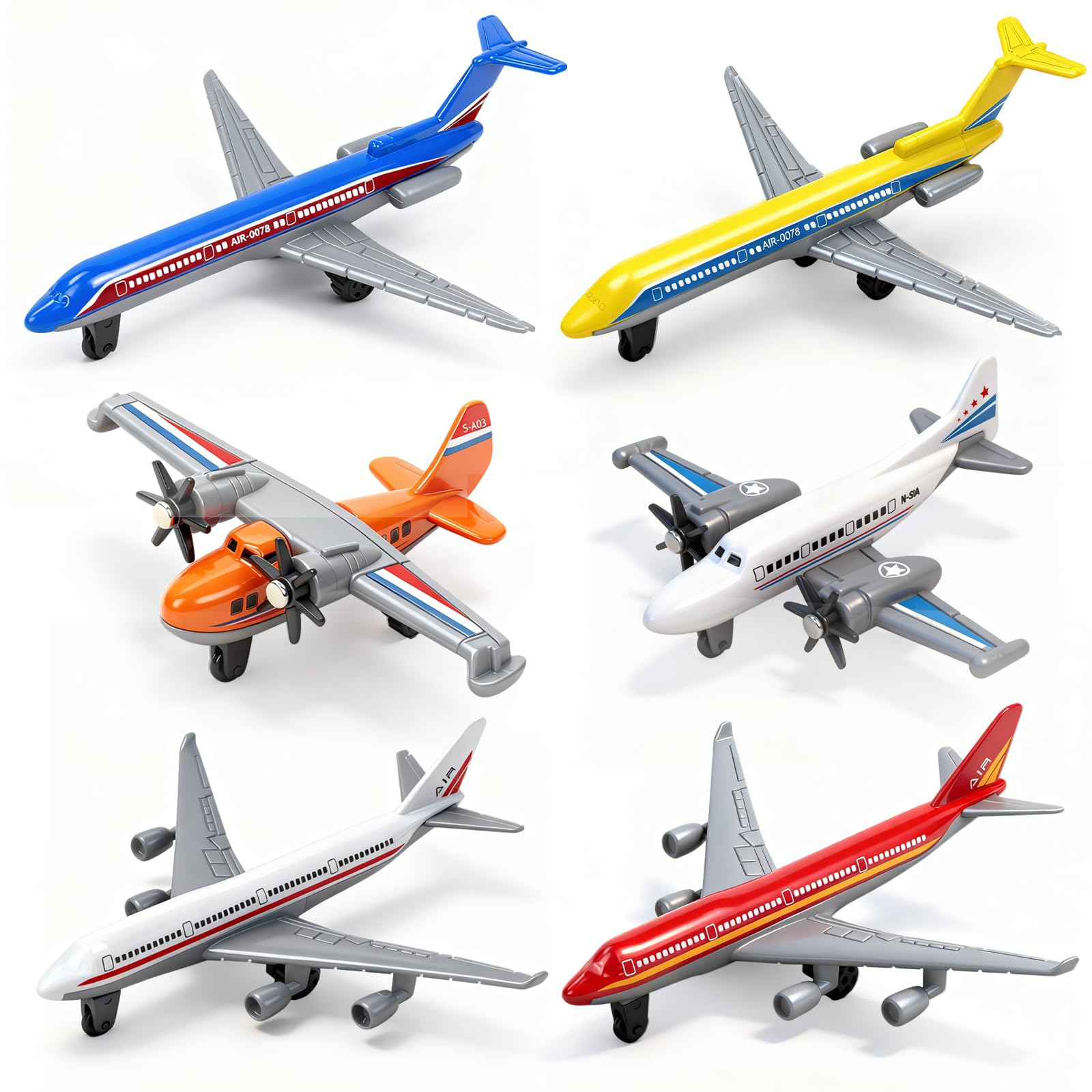 Tcvents 6-Pack Diecast Airplane Set