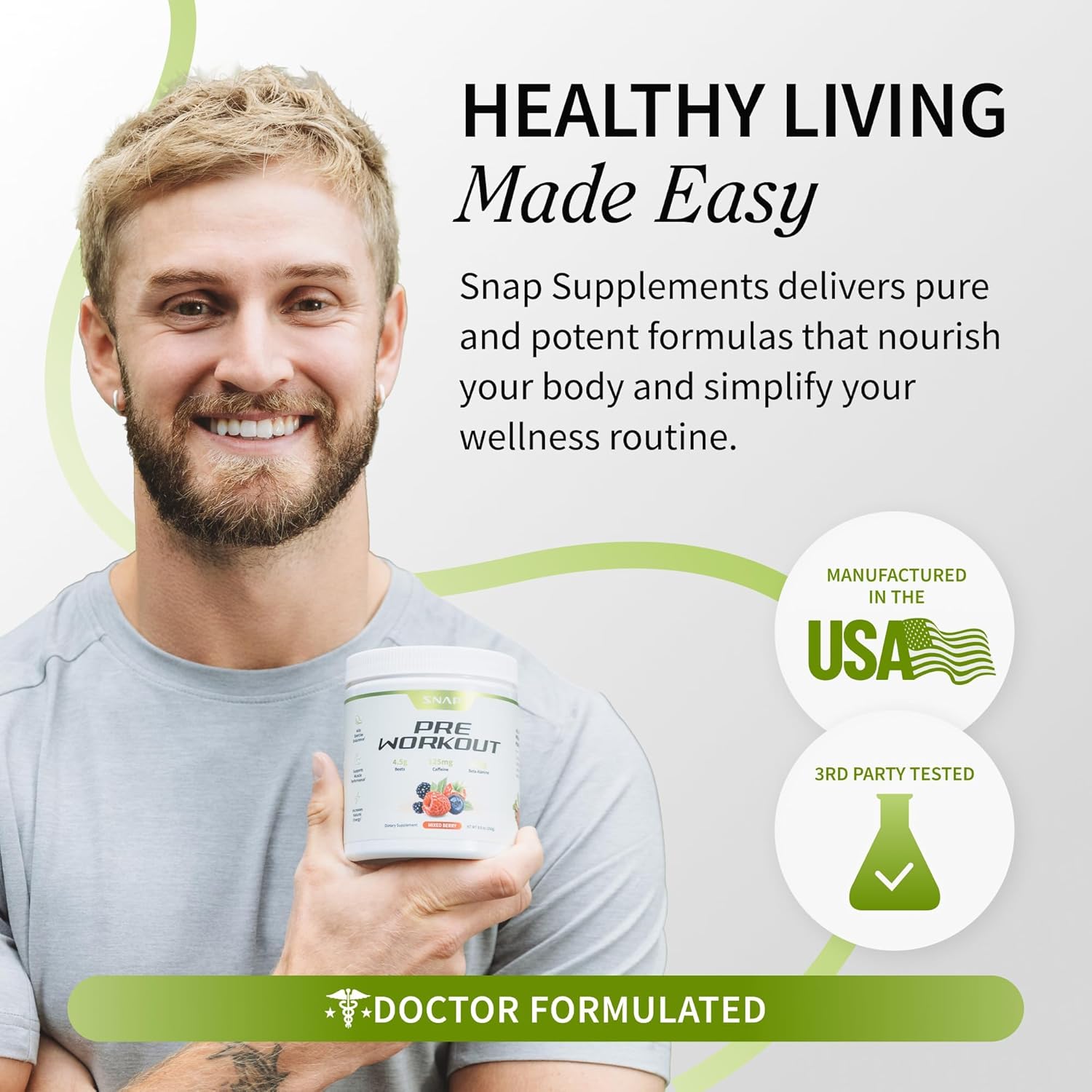 Snap Supplements Pre Workout Beet Root Powder, Nitric Oxide Supplements for Men and Women - Energy and Circulation Support, 8.8 oz, (30 Servings,1 Month Supply), Mixed Berry