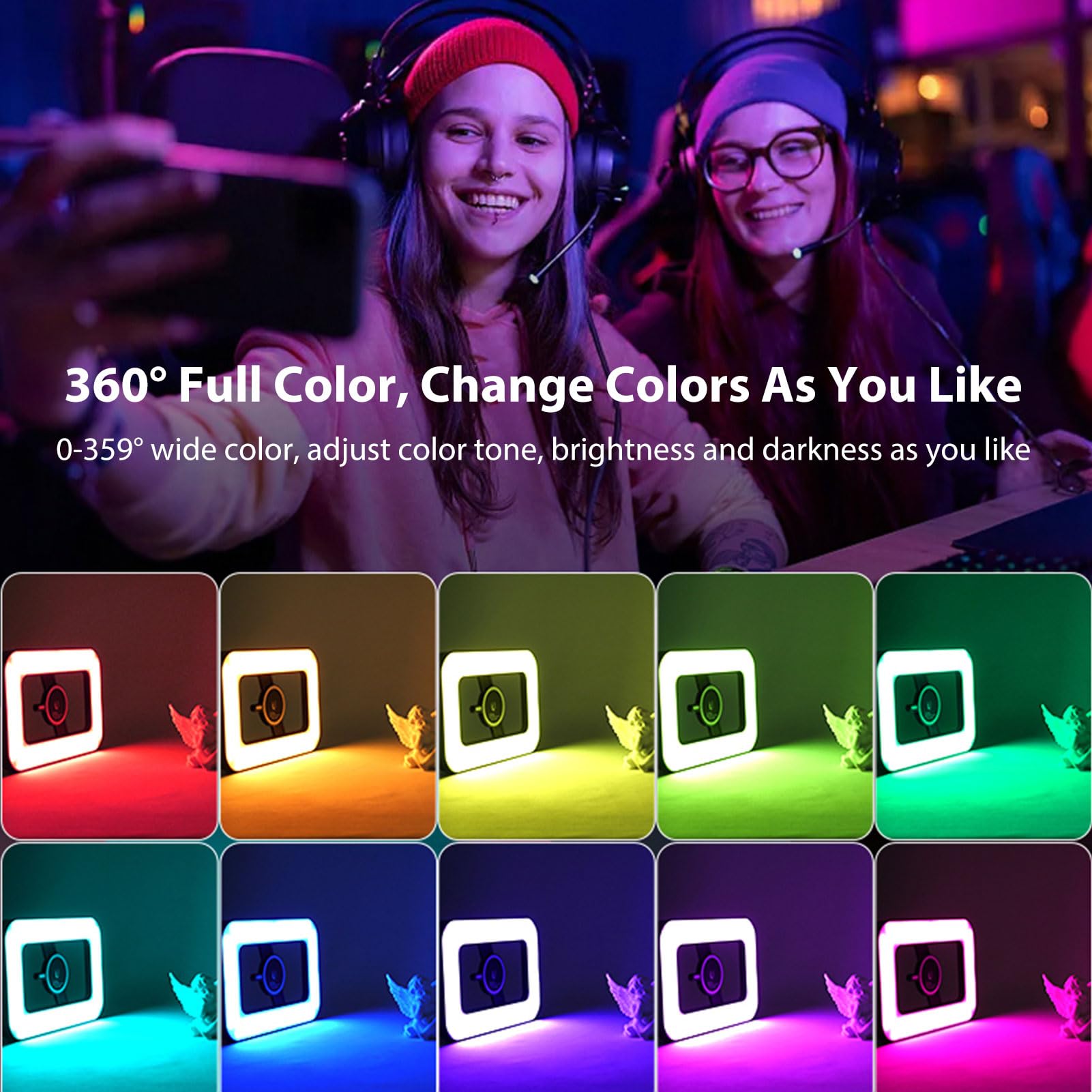 VBESTLIFE Anello Luminoso per Telefono Magnetico, 448 LED 6000mAh Luce per Selfie RGB Ricaricabile per Telefono, Stabilizzatore Portatile con Luce per Video, Foto, Trucco