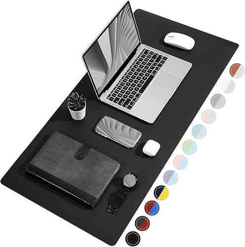 TOWWI - Tapete de escritorio a doble cara, 32 x 16 pulgadas, piel sintética, impermeable, protector de escritorio, mouse pad (negrorojo)