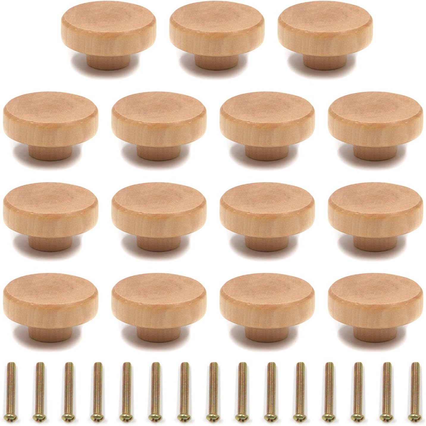 MY MIRONEY Round Wood Cabinet Knobs Pulls Handles 1.5" Diameter Hardware Furniture Drawer Knobs Dresser Wardrobe Cupboard Pulls Pack of 15