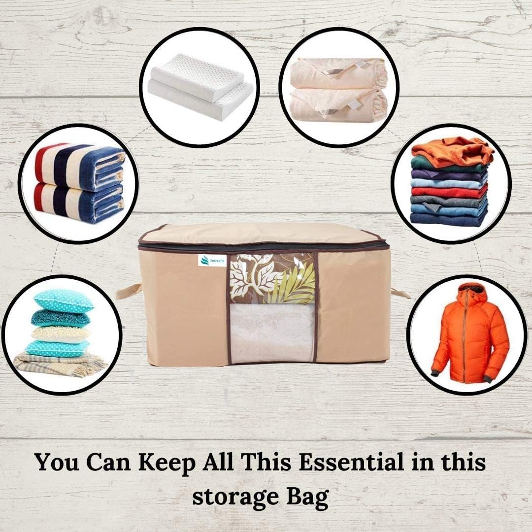 Underbed Storage Bag Storage Organizer Blanket Storage Bag for Wardrobe Blanket Cover with a large Transparent Window and Side Handles (pack of 4)