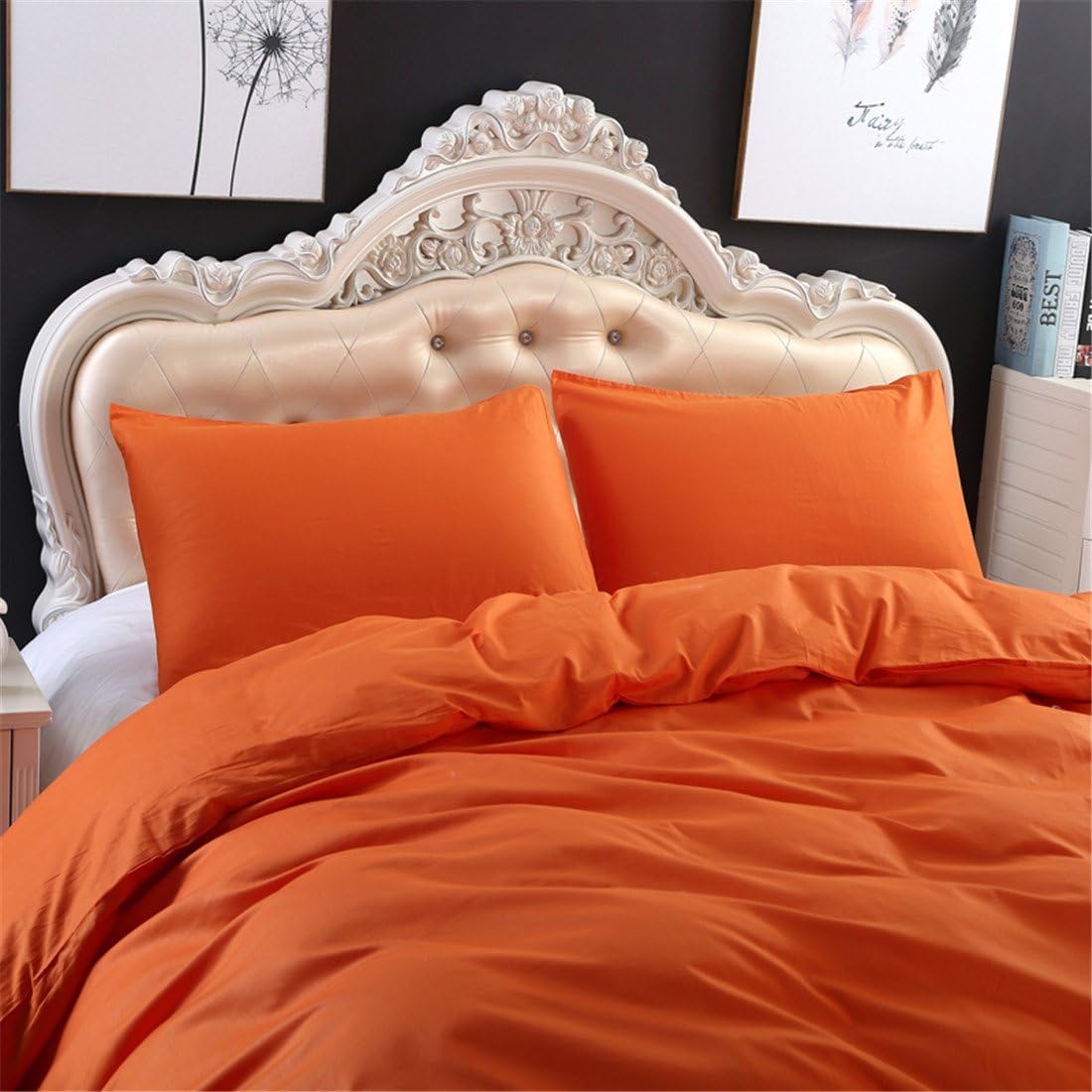 100% Natural Cotton Vibrant Orange Duvet Cover King Size 3 Pcs Set (1 Duvet Cover, 2 Pillowcase) - Soft Comforter Cover Quilt Case - Solid Bedding