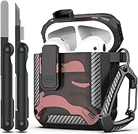 Vista 54 de RFUNGUANGO Funda para AirPod de 2ª generación con kit de limpieza, armadura protectora de carcasa dura militar con bloqueo para funda de carga