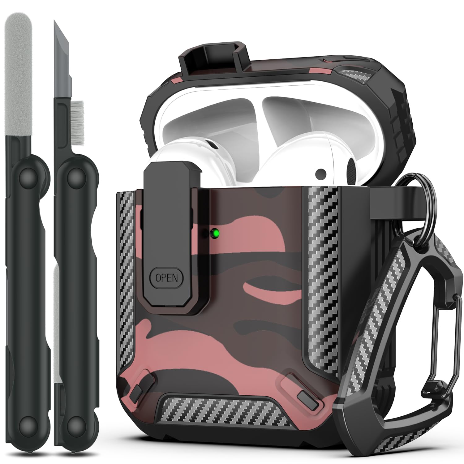 RFUNGUANGO - Funda para AirPods Pro 3 con Cierre y Kit de Limpieza, Transparente, rígida, para Videojuegos, con Soporte para teléfono Integrado, antigolpes （Naranja） — view 24