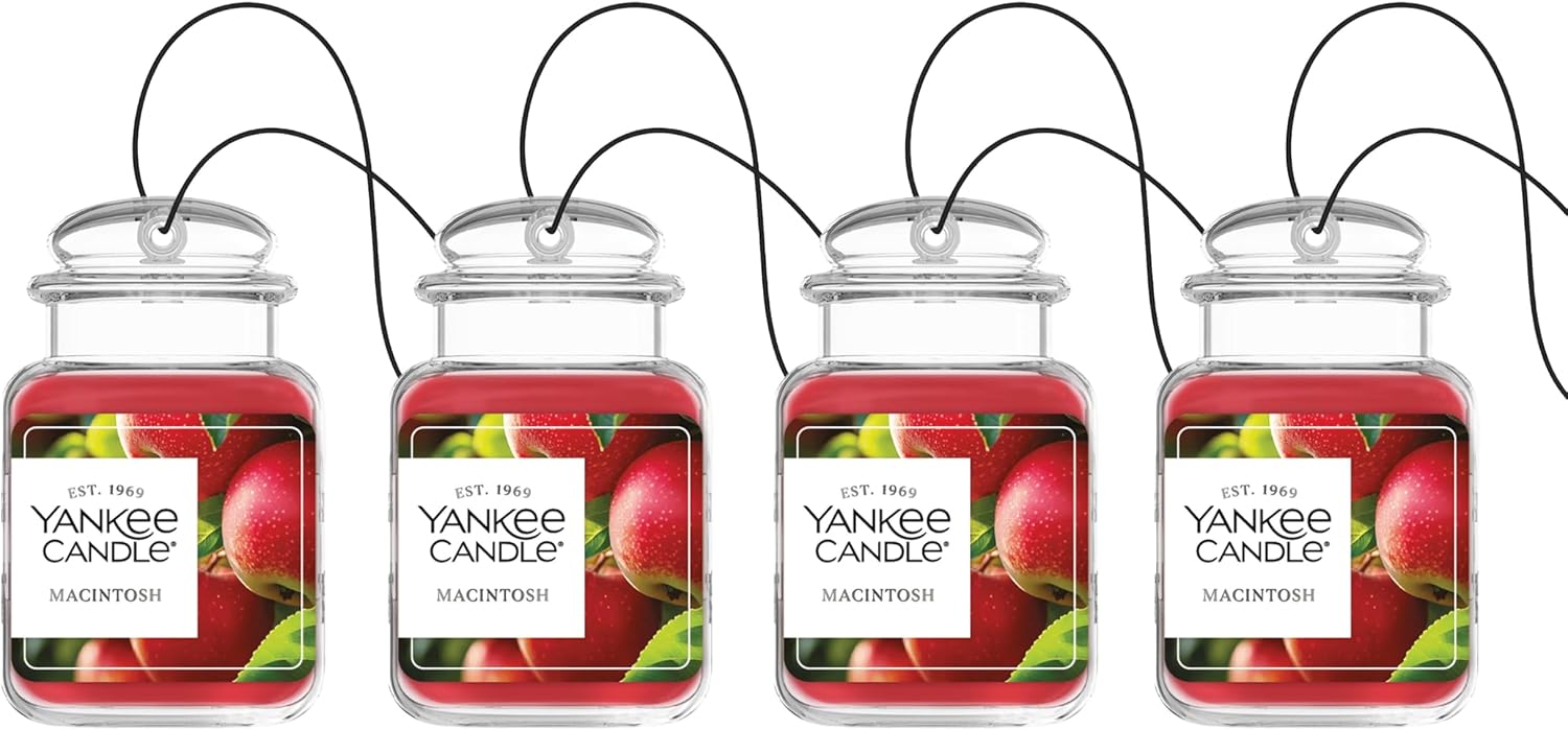 Yankee Candle Car Jar Ultimate Air Freshener, Hanging Car Freshener, Long Lasting Car Fragrance, Macintosh (Pack of 4)