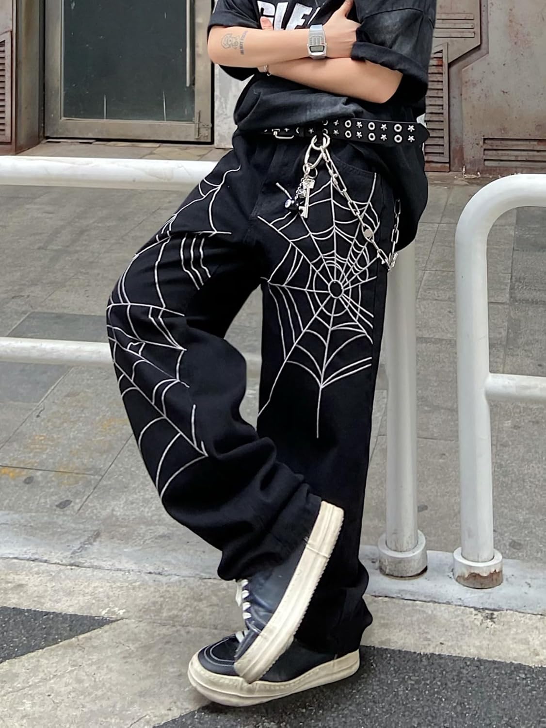 Men's Hip-hop Embroidered Baggy Jeans Loose Fit Denim Black Trousers - Image 4