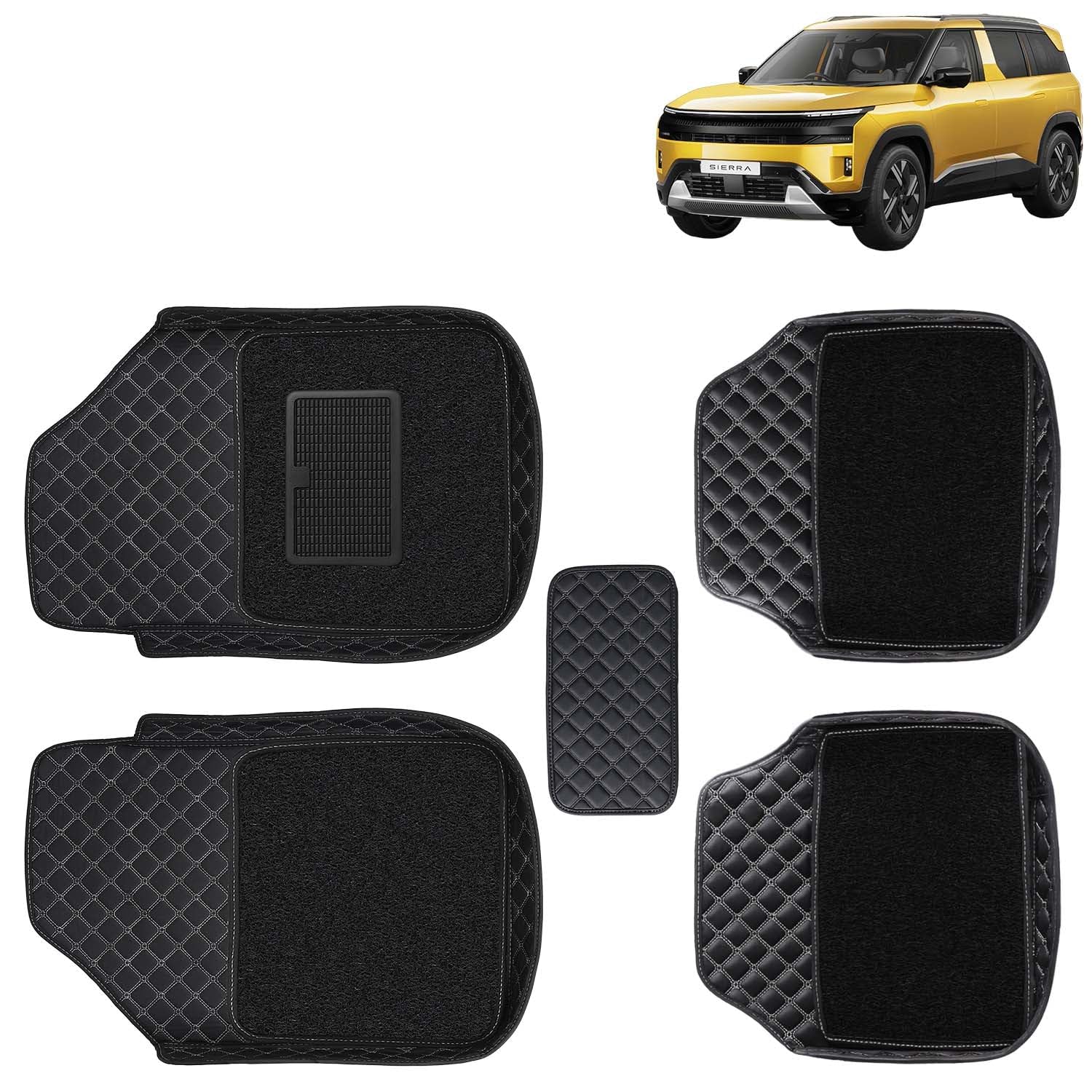 KINGSWAY Accessories Universal Fit 7D Car Floor Foot Mats Compatible with Tata Sierra (Year 2025 Onwards) - Complete Set of 5 Pieces, PU Leatherette, 100% Waterproof All Weather Car Mat, Black-image-22