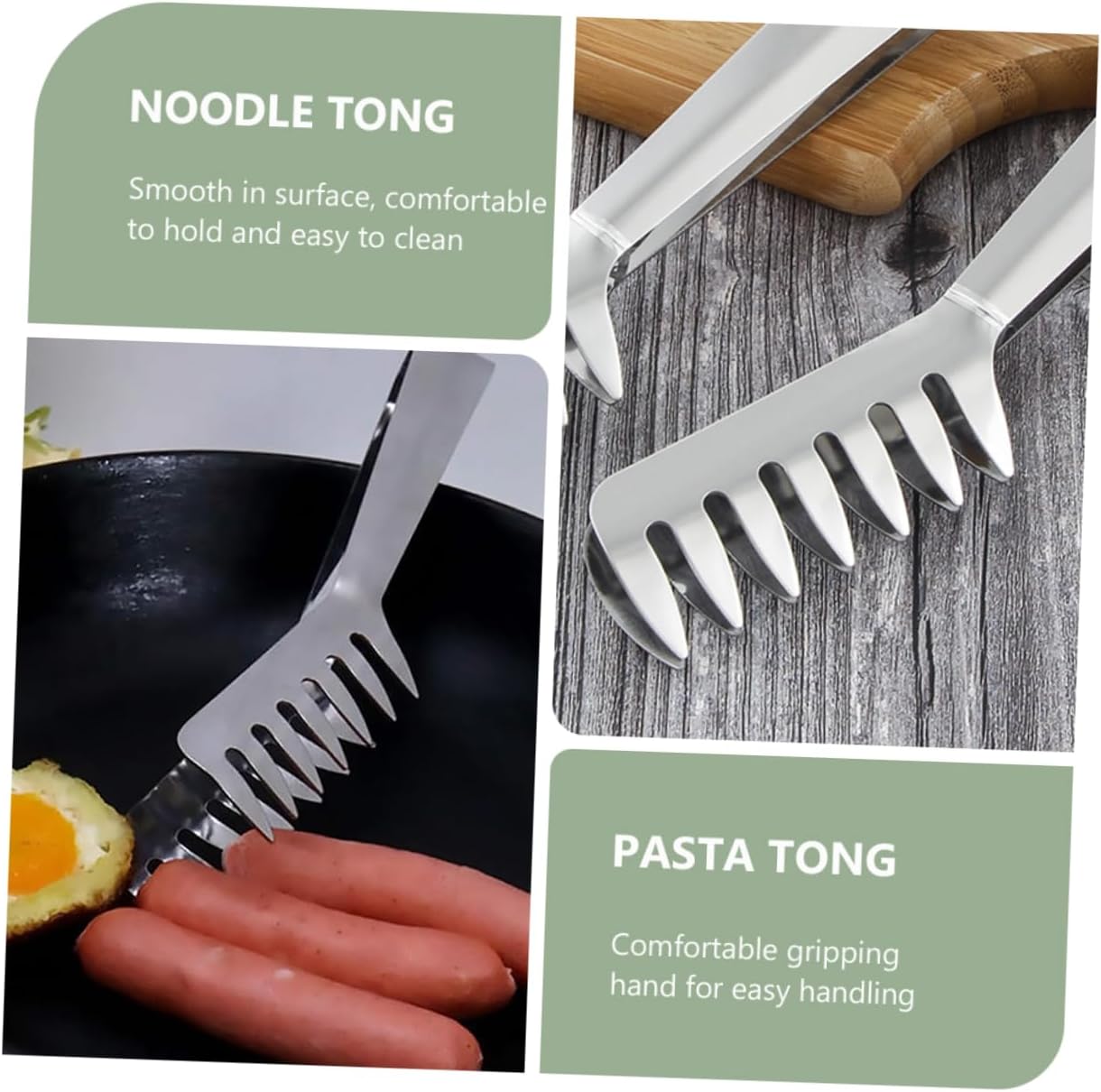 2Pcs Stainless Steel Spaghetti Tongs Teeth 1mm Thickness Sturdy Food Serving Utensil for Cooking Pasta for Home Kitchen