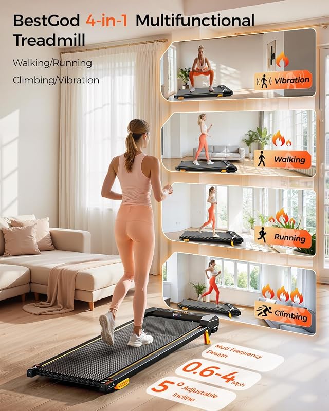 Walking Pad Treadmill, BestGod Under Desk Treadmill 330lbs Capacity, Vibration Walking Pad with Incline, Portable Treadmills for Home, Compact Treadmills Walk Pad, Running Machine with Remote Control image 5