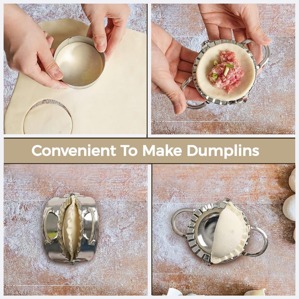 15 Pcs Dumpling Making Kit, Includes Empanada Presses, Ravioli Cutter, Pasta Wheel, and Baking Mat, Stainless Steel Tools