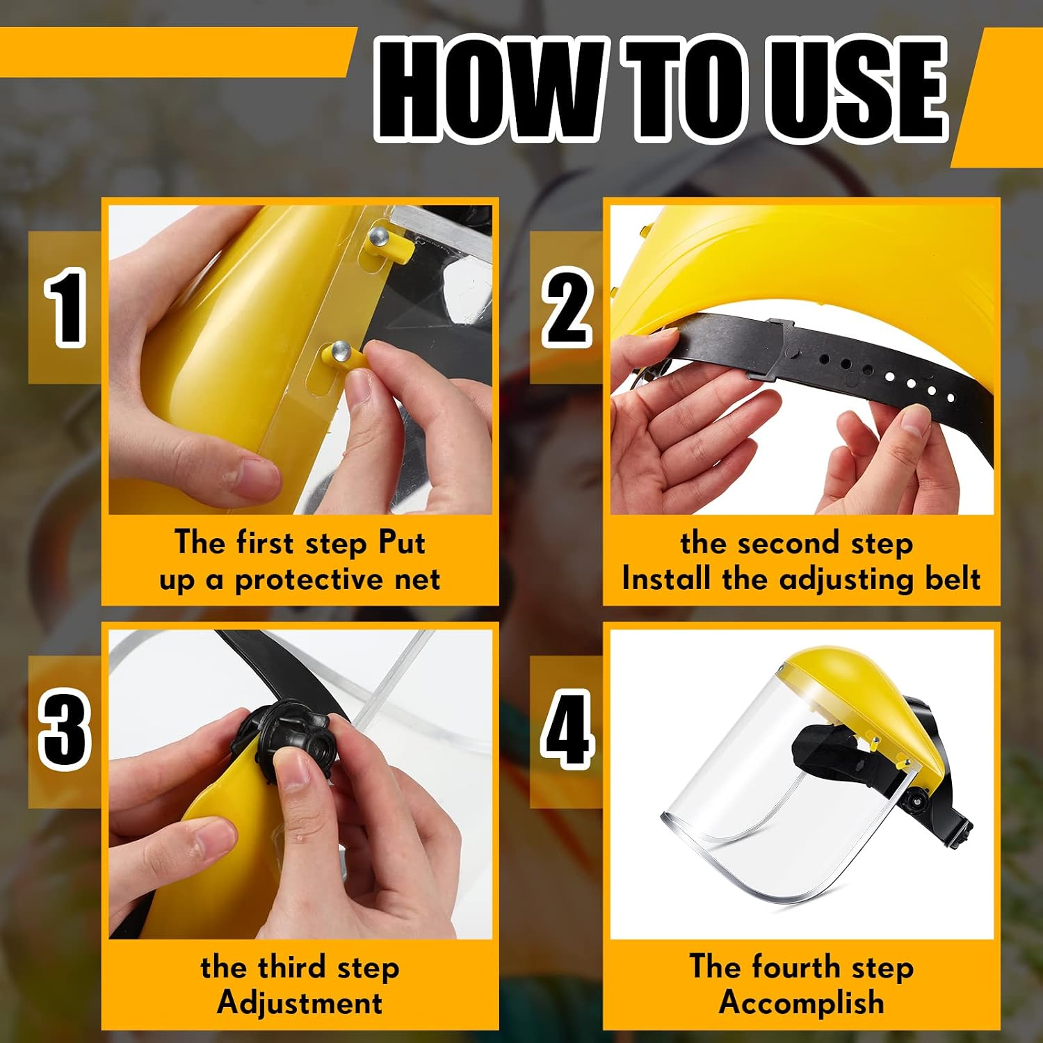 Amylove 2 Pcs Safety Face Shield Mask Full Impact Clear Face Mask with Crown for Grinding Cutting Weed Moving Construction (Yellow,Clear)