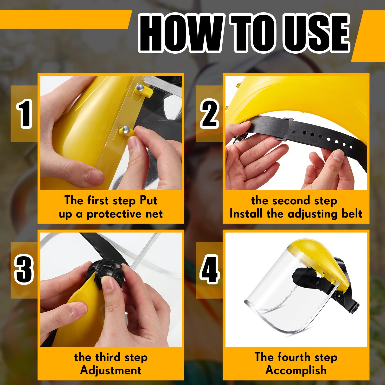 Amylove 2 Pcs Safety Face Shield with Mesh Weed Whacking Face Shield Mask Chainsaw Gardening Weed Wacker Protection (Yellow, Clear)