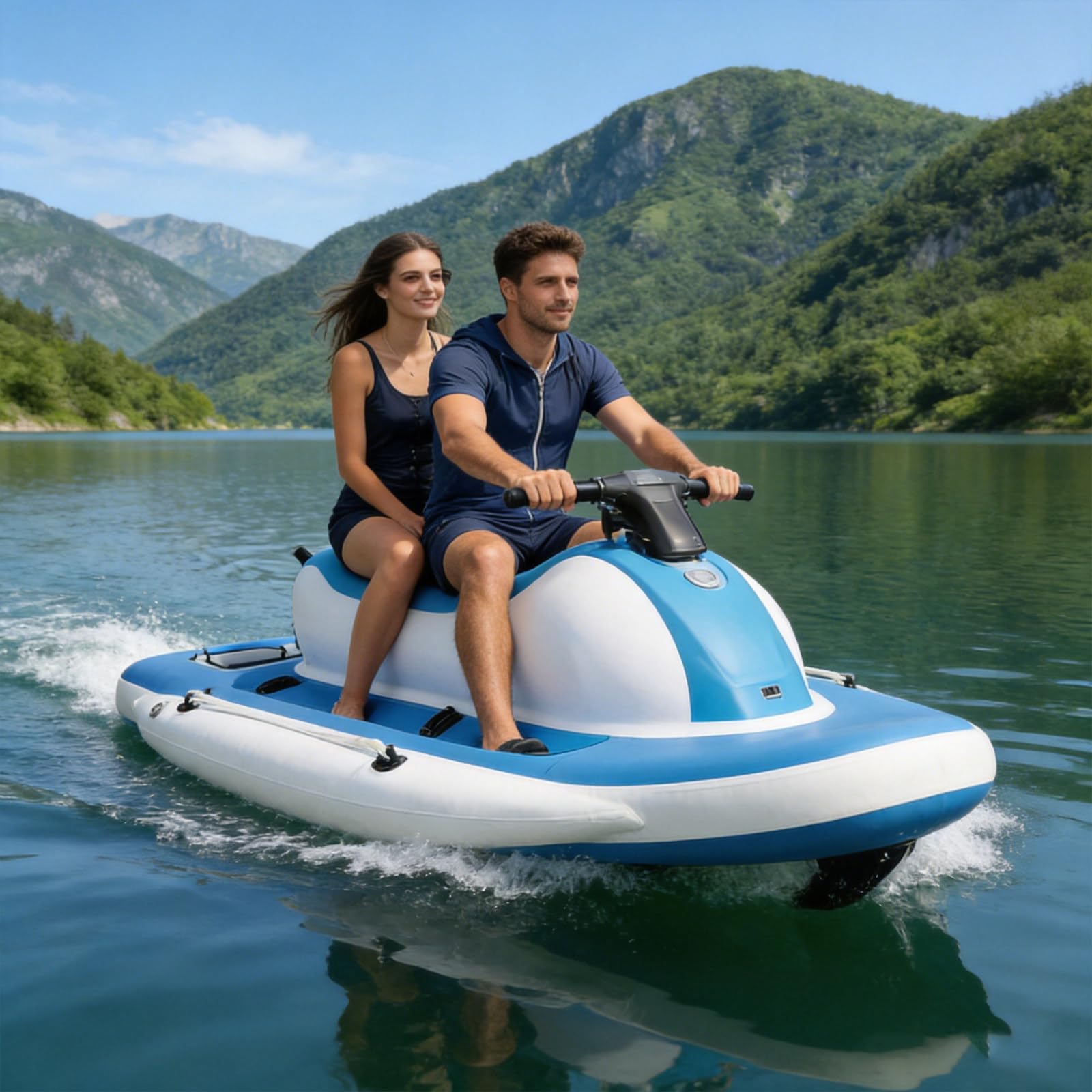 Lpoxuru Portable Inflatable E-Jetski, High Load Capacity Water Scooter, Foldable Design with 5 Independent Air Chambers for Safe Water Riding 500w/10A