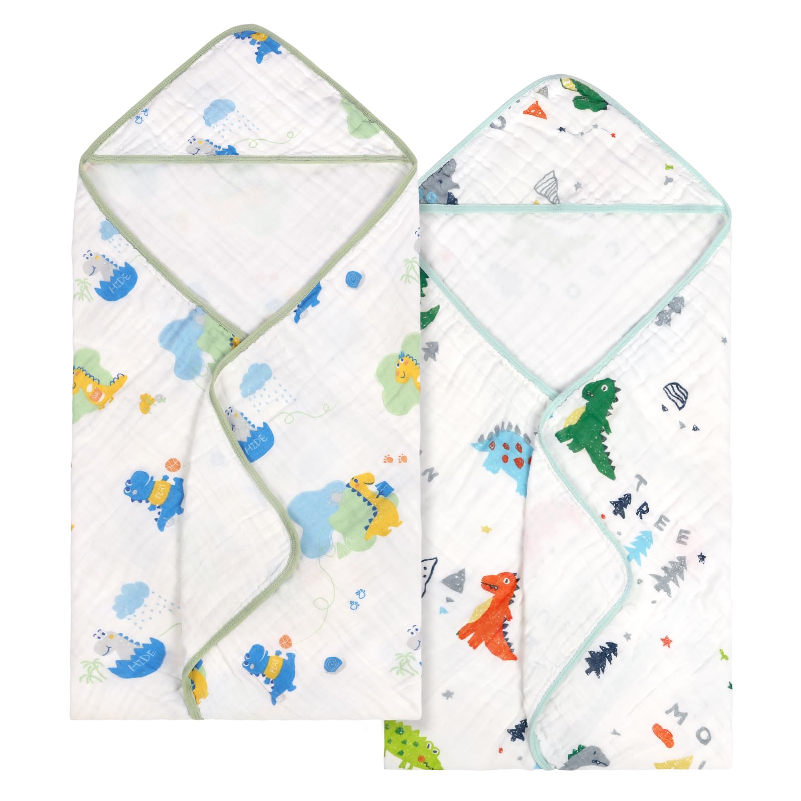 decalsweet Baby Bath Towels 100% Muslin Cotton Hooded Baby Towels 2 Pack Shower Gifts for Newborn, Infant, Toddler, Kids,Super Soft and Absorbent, Large 35x35Inches