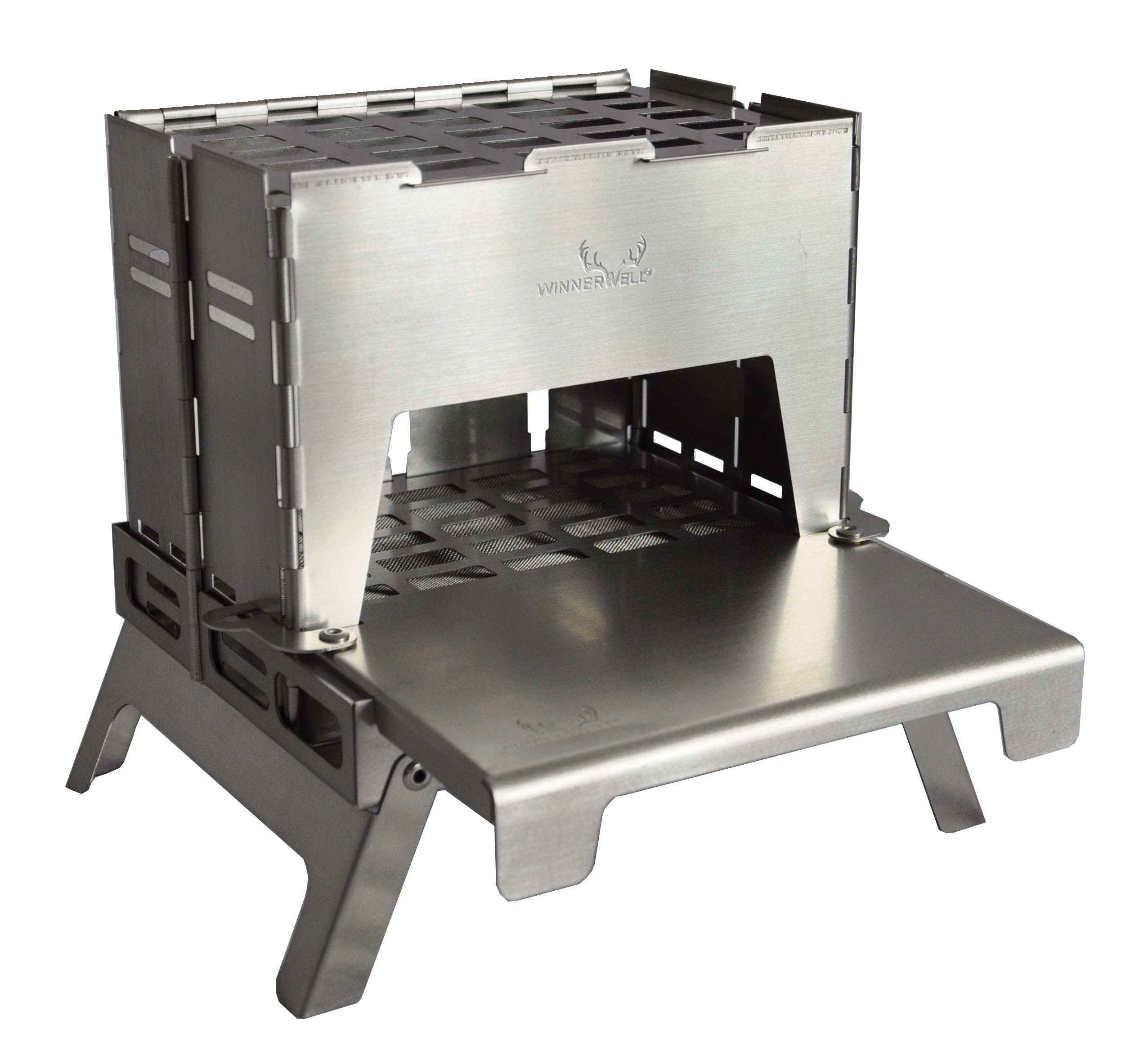 Winnerwell Backpack Stove Titanium, ultraleichter faltbarer Holzkocher aus Titan, Campingkocher mit Hitzeschutz-Boden, kompakter Outdoor Kocher für Trekking, Bushcraft & Backpacking