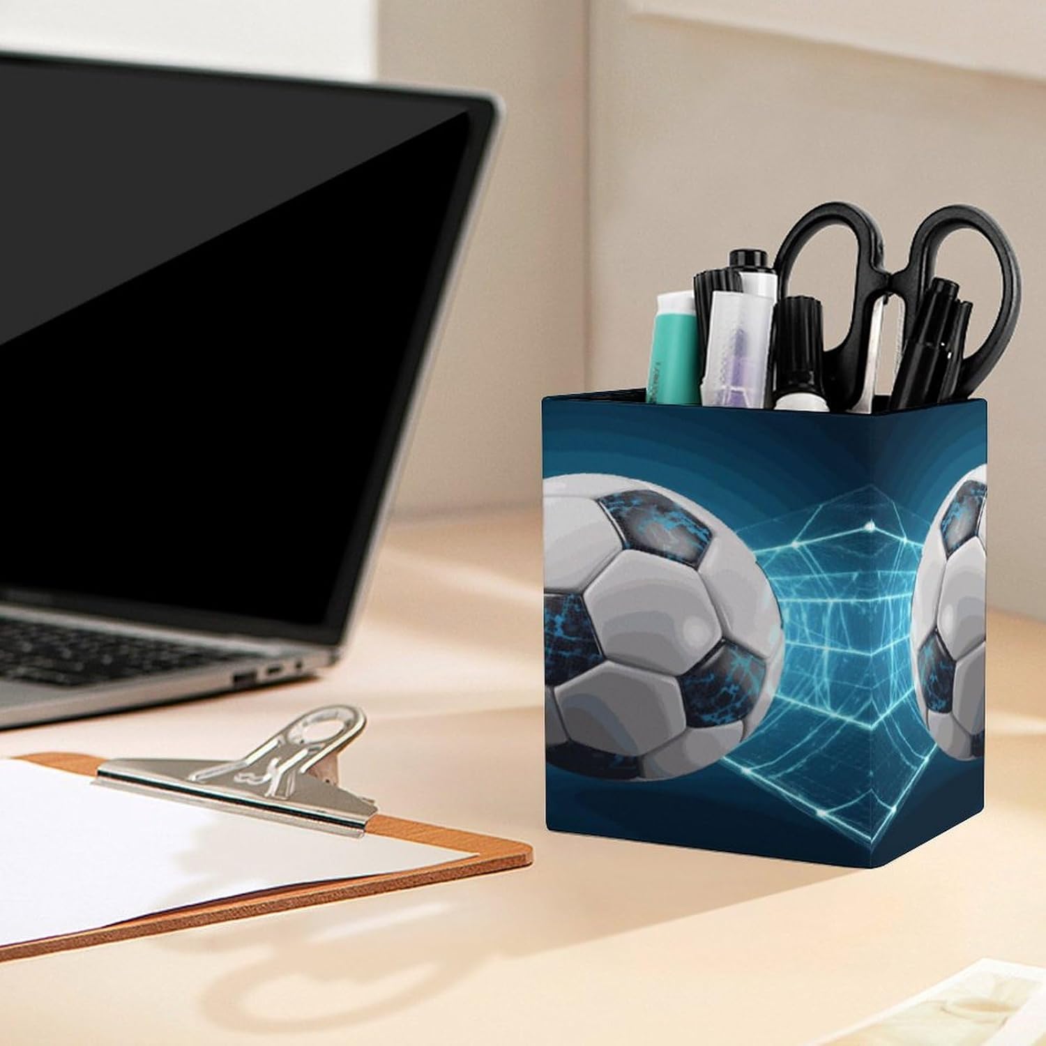 Square Pen Holder Soccer Sports Ball Desk Organizer Pencil Cup image 5