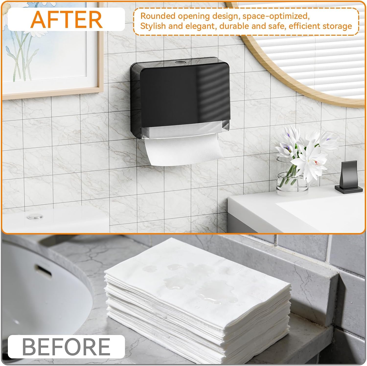 Commercial Paper Towel Dispenser Wall Mount for Restroom,Hotel and Bathroom,10.2″W,No-Drill Multifold Paper Towel Holder for All Multifold,Z-fold,Folded,Trifold,C fold,Tri Fold Hand Towel,Black