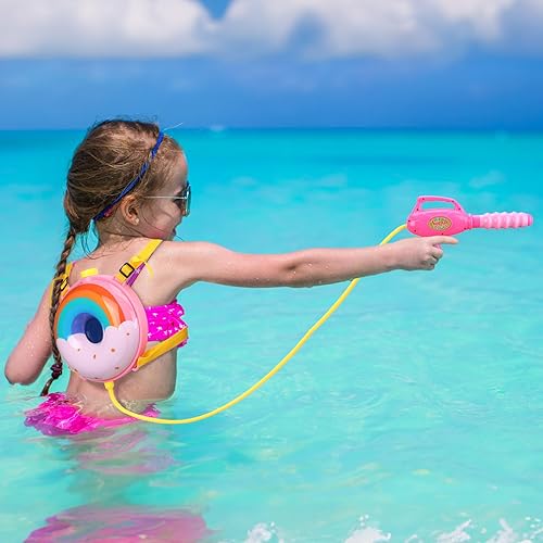 Miniatura 6 de Outus 2 piezas pistola de agua donas pistola de agua mochila de chorro de agua juguete con tanque de agua Rainbow Donuts pistola de agua mochilas