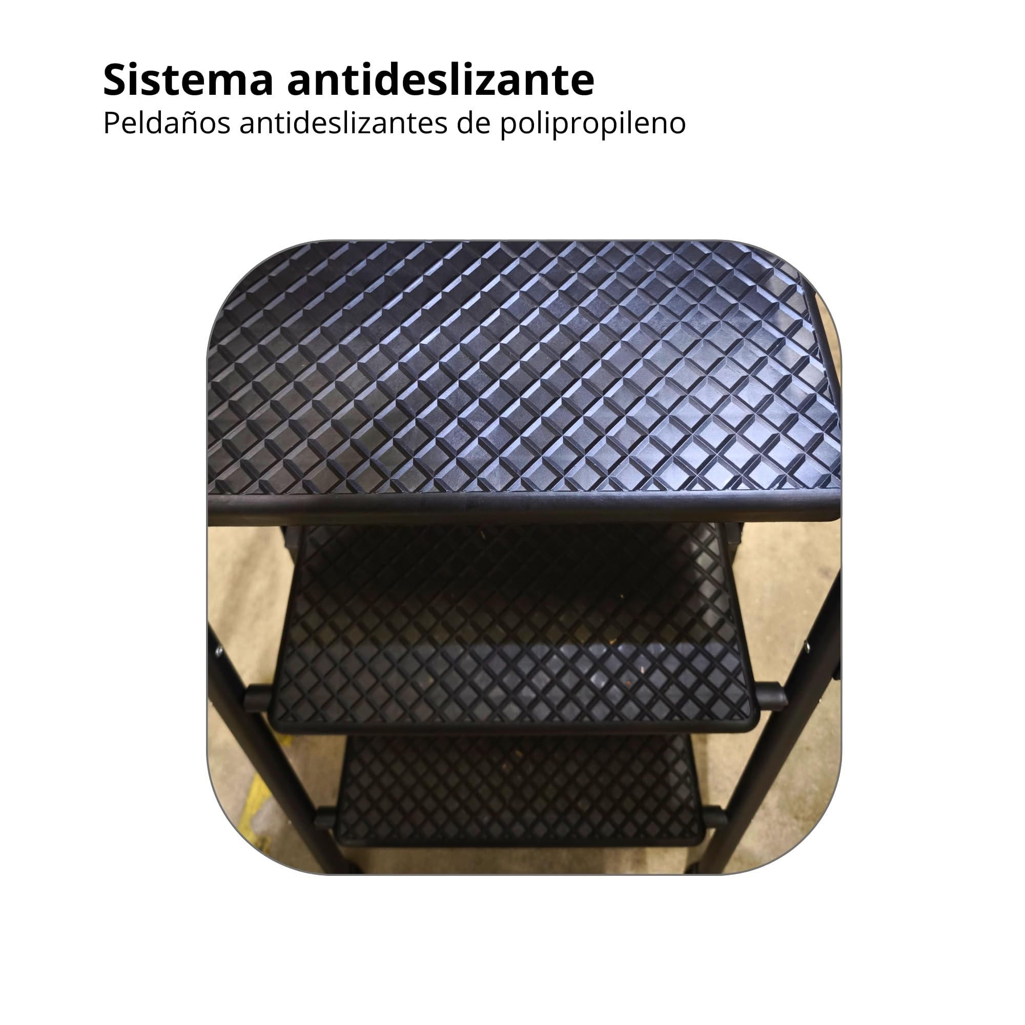 Homelux P19263 Escalera Plegable 4 Peldaños Anchos con Pasamanos – Peldaños de Polipropileno Antideslizantes con Estructura de Abeja – Escalera Hogar Segura y Compacta