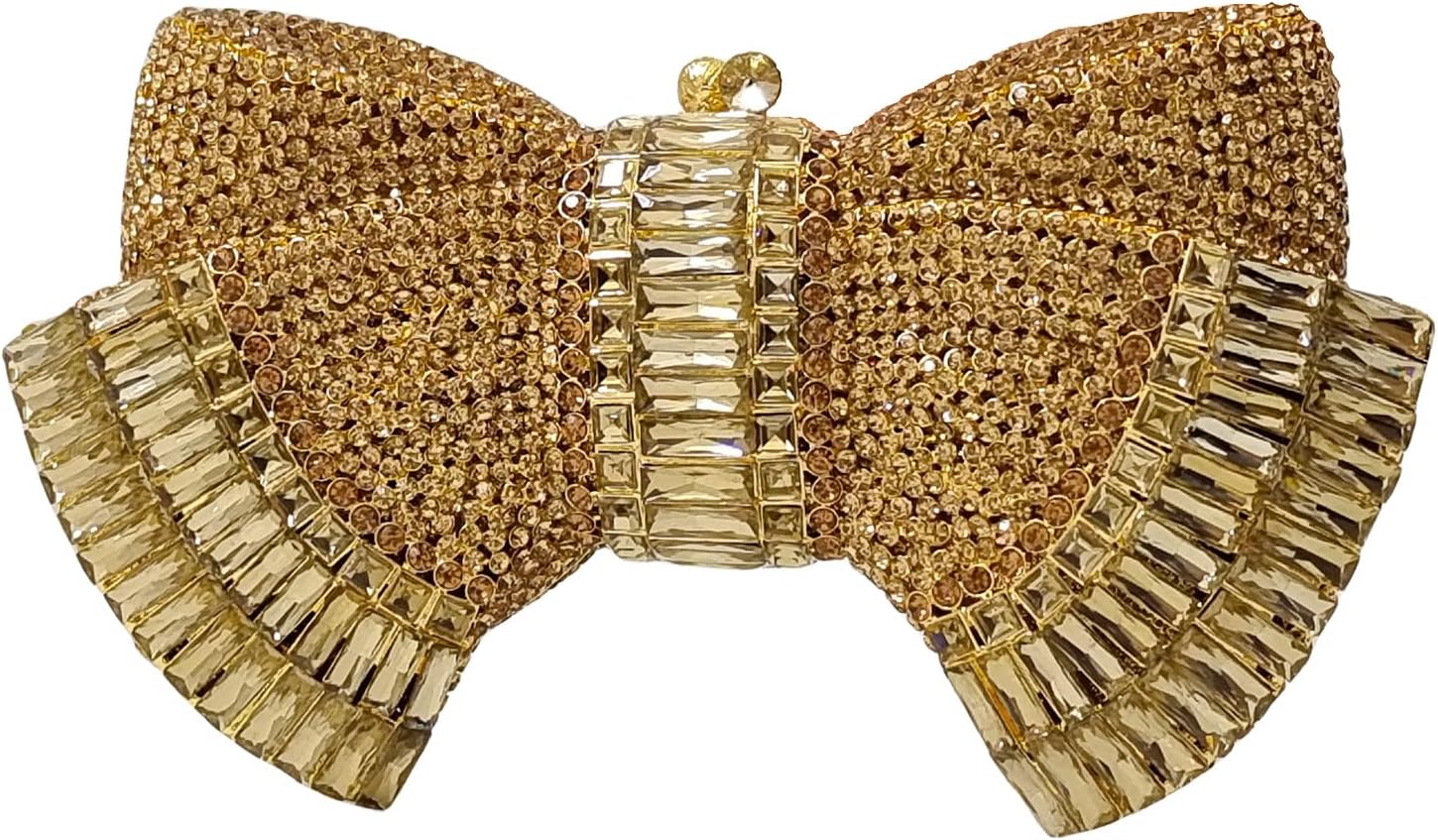 HUANG ZHUANG Bowknot Luxury Crystal Clutch Women Glitter Rhinestone Evening Bag for Party Wedding