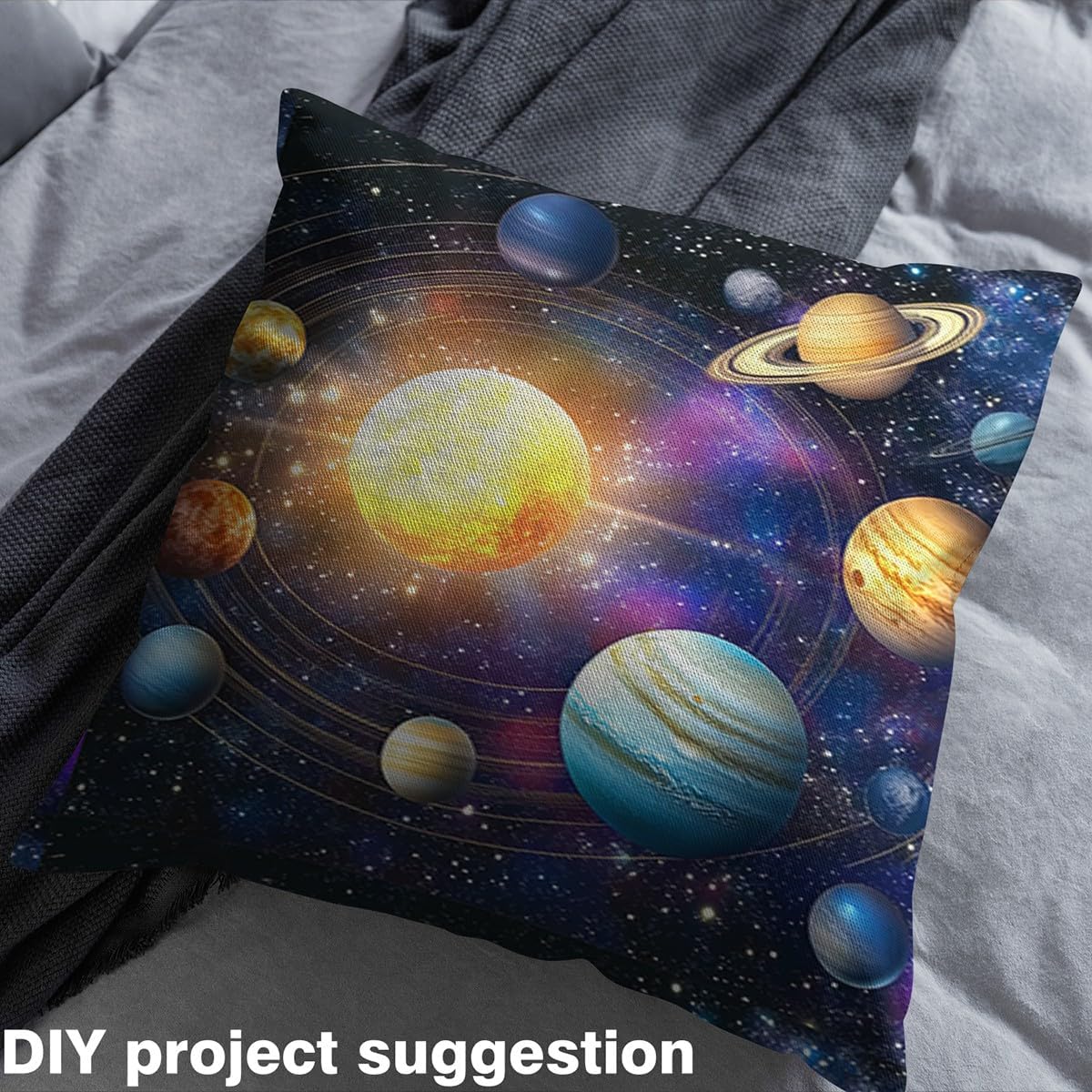 Erosebridal Planet Fabric by The Yard for Chairs,Outer Space Galaxy Upholstery Fabric for Kids,Universe Solar System Craft Patchwork Waterproof Pattern for Quilting Sewing,10 Yards,Golden Yellow Teal