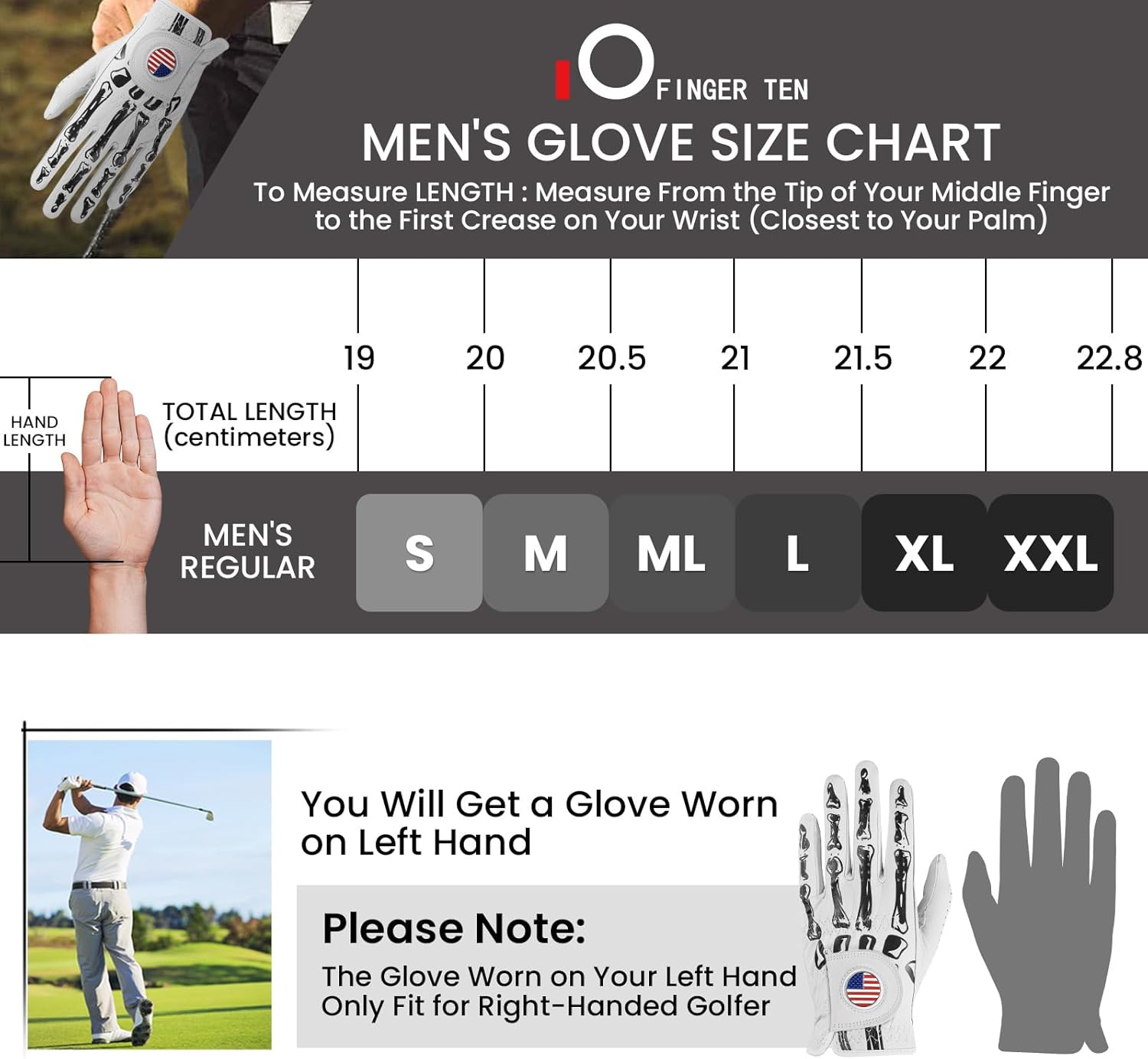 FINGER TEN Cabretta Leather Golf Gloves for Men Value 2 Pack, Premium Stylish & Comfortable Left Hand Gloves with Ball Markers for Right-Handed Golfers, Enhanced Grip & Breathability
